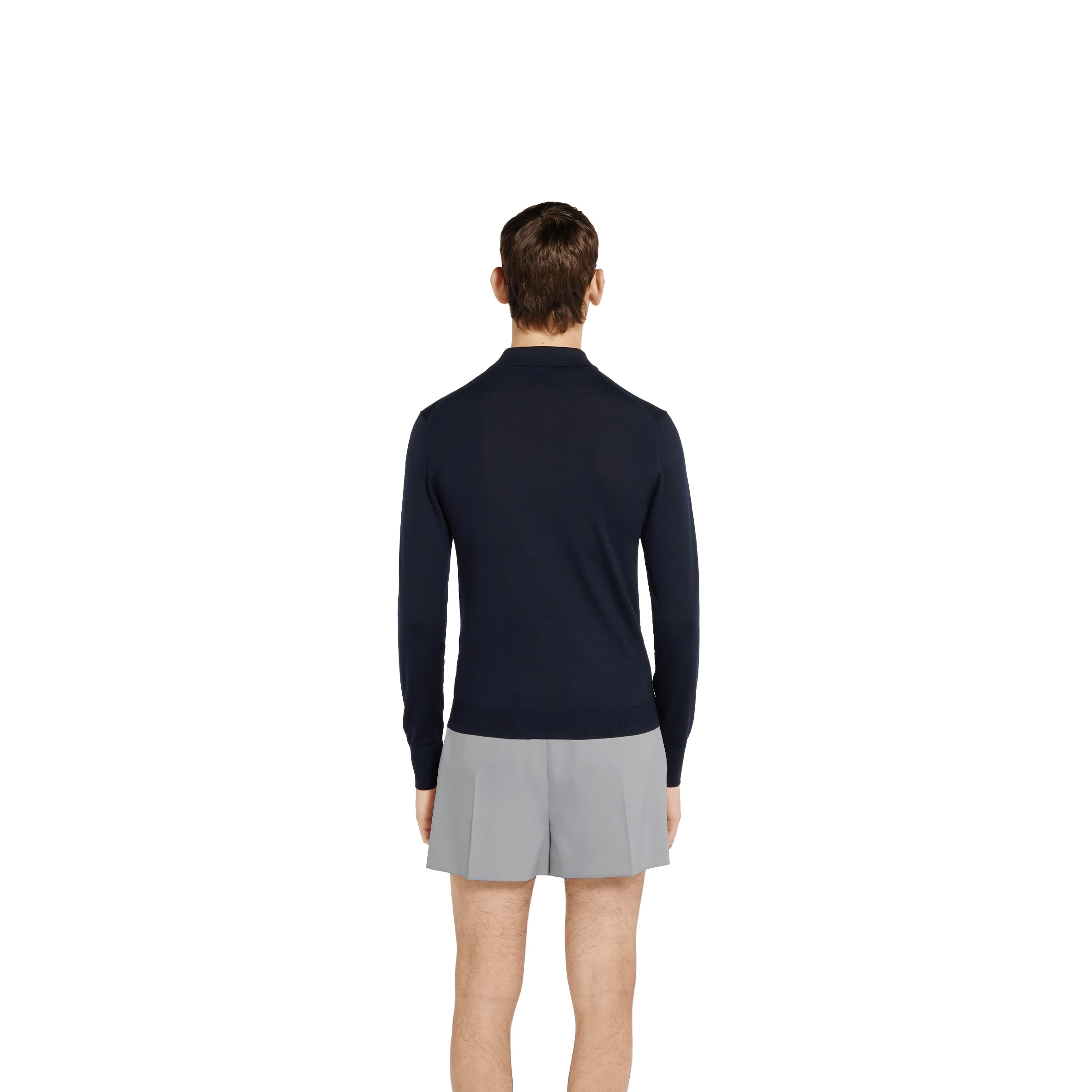 Fine wool knit polo top with intarsia - 4