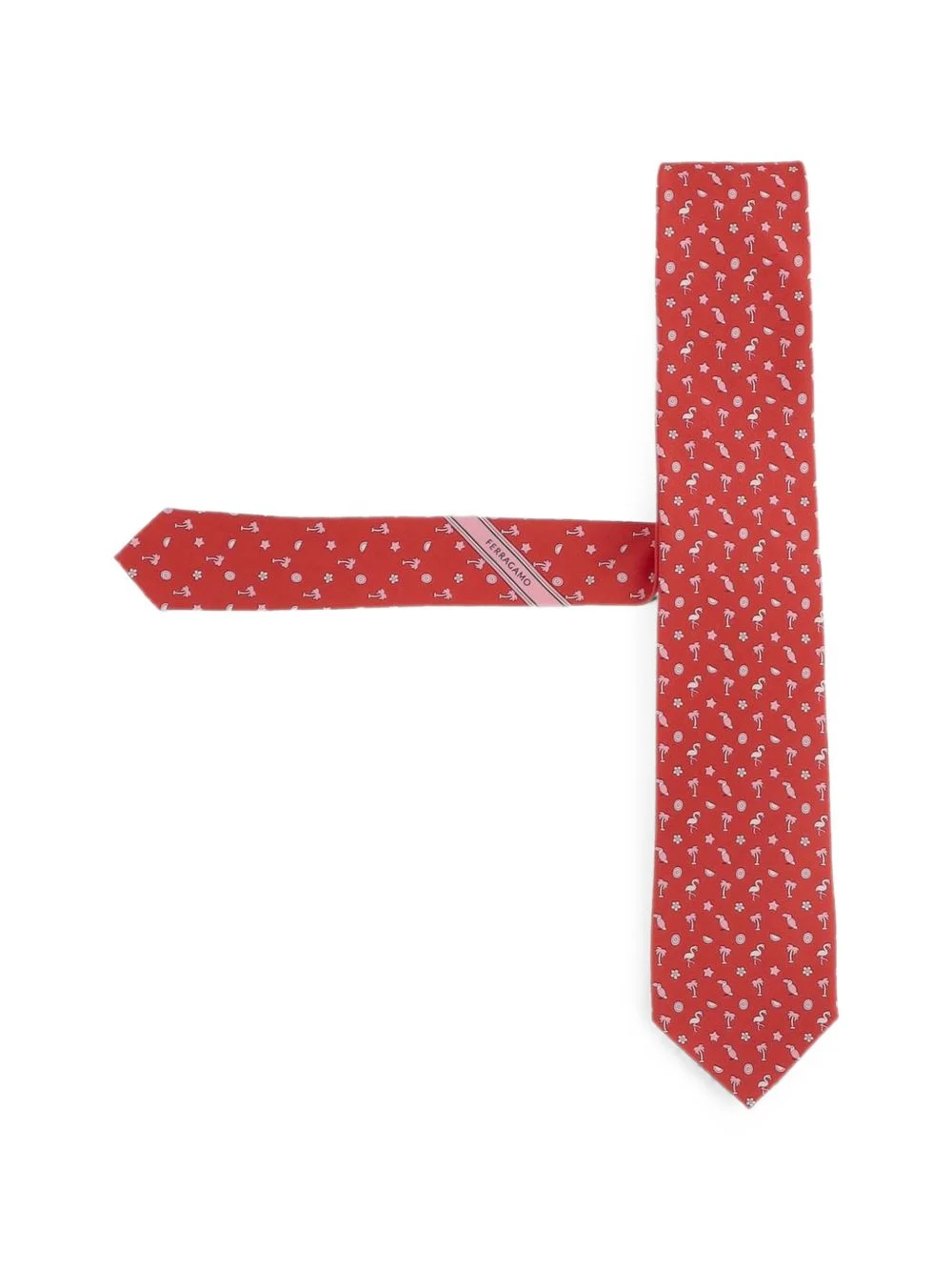 flamingo-print silk tie - 1
