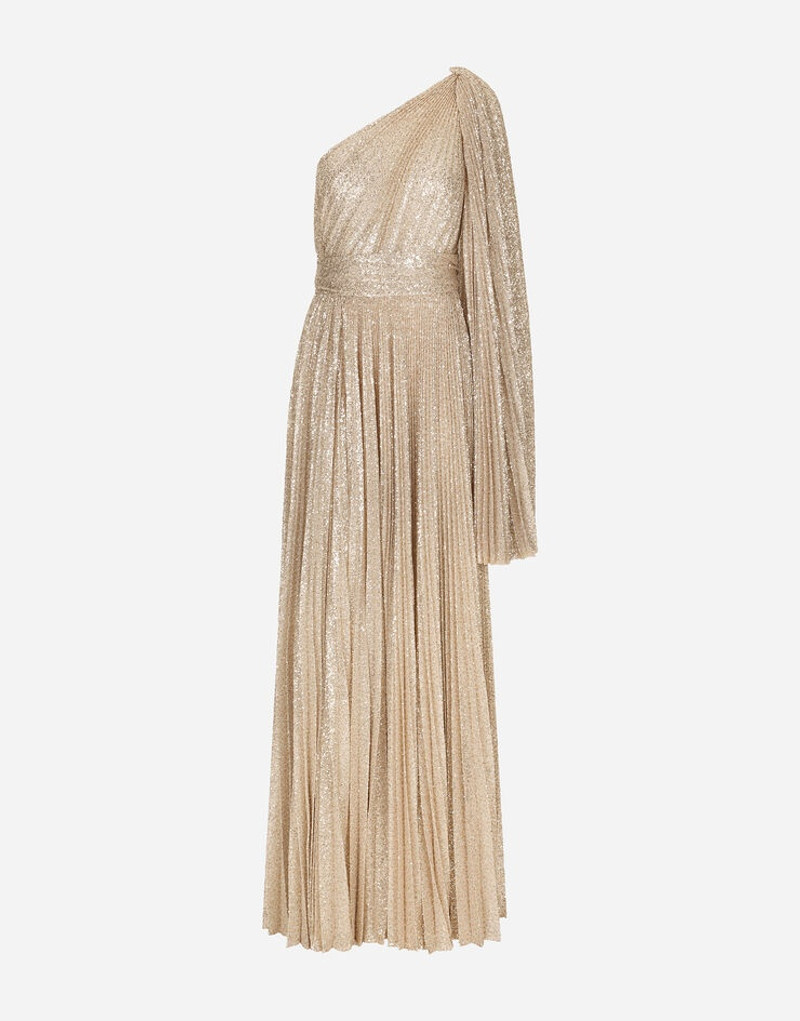 Long one-shoulder dress with multi-colored sequins 1
