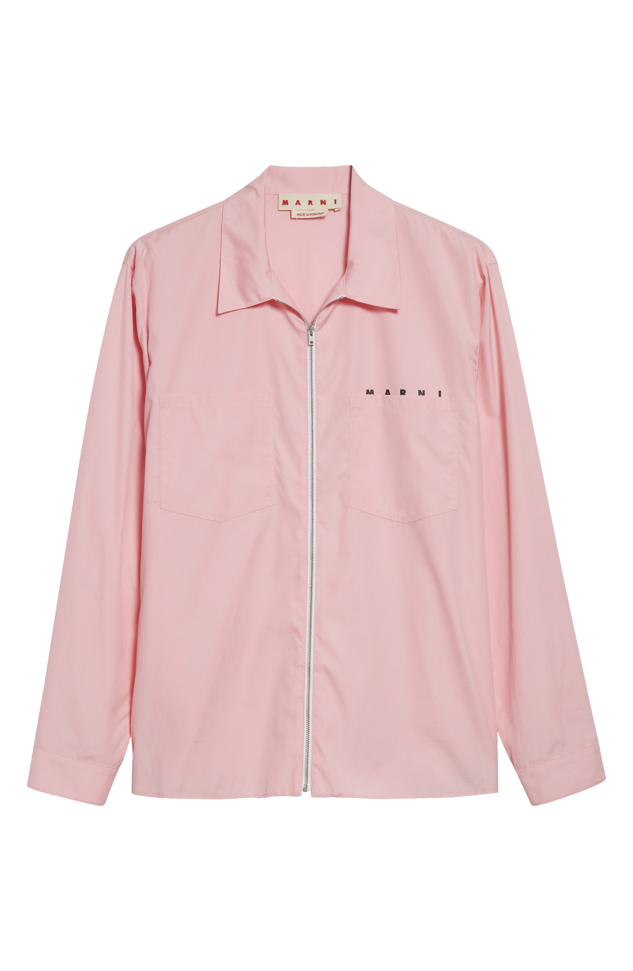 Marni Hidden Logo Organic Cotton Poplin Zip Shirt in Peony at Nordstrom - 6