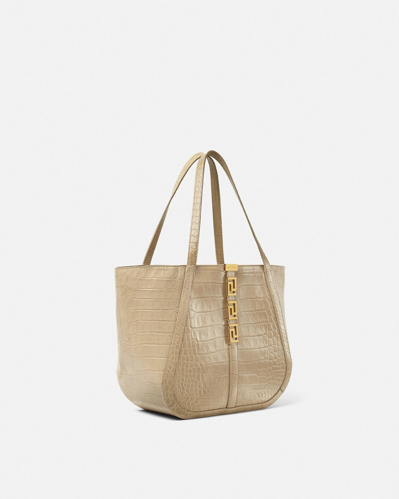 Croc-Effect Greca Goddess Large Tote Bag 2