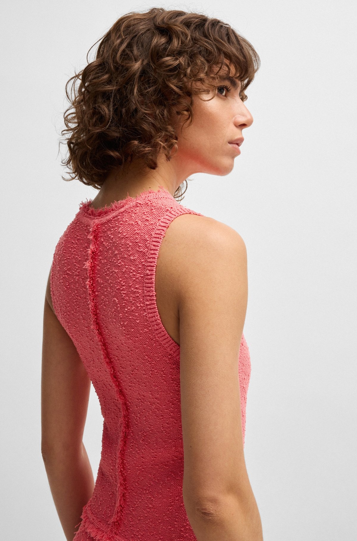 SLEEVELESS KNITTED DRESS WITH FRINGE TRIMS - 6
