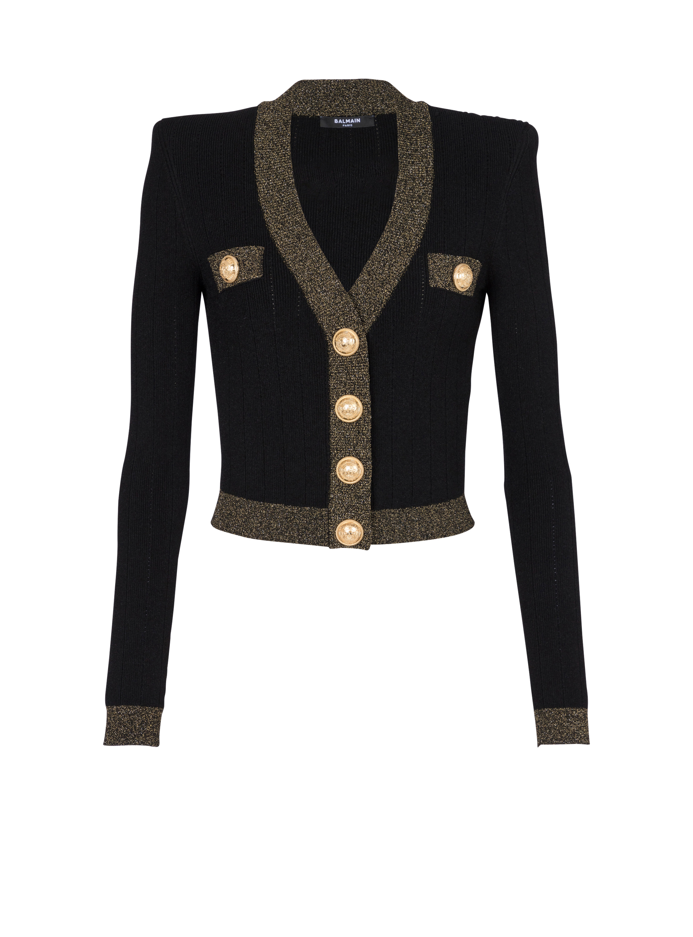 Cropped knit cardigan with gold trim - 1