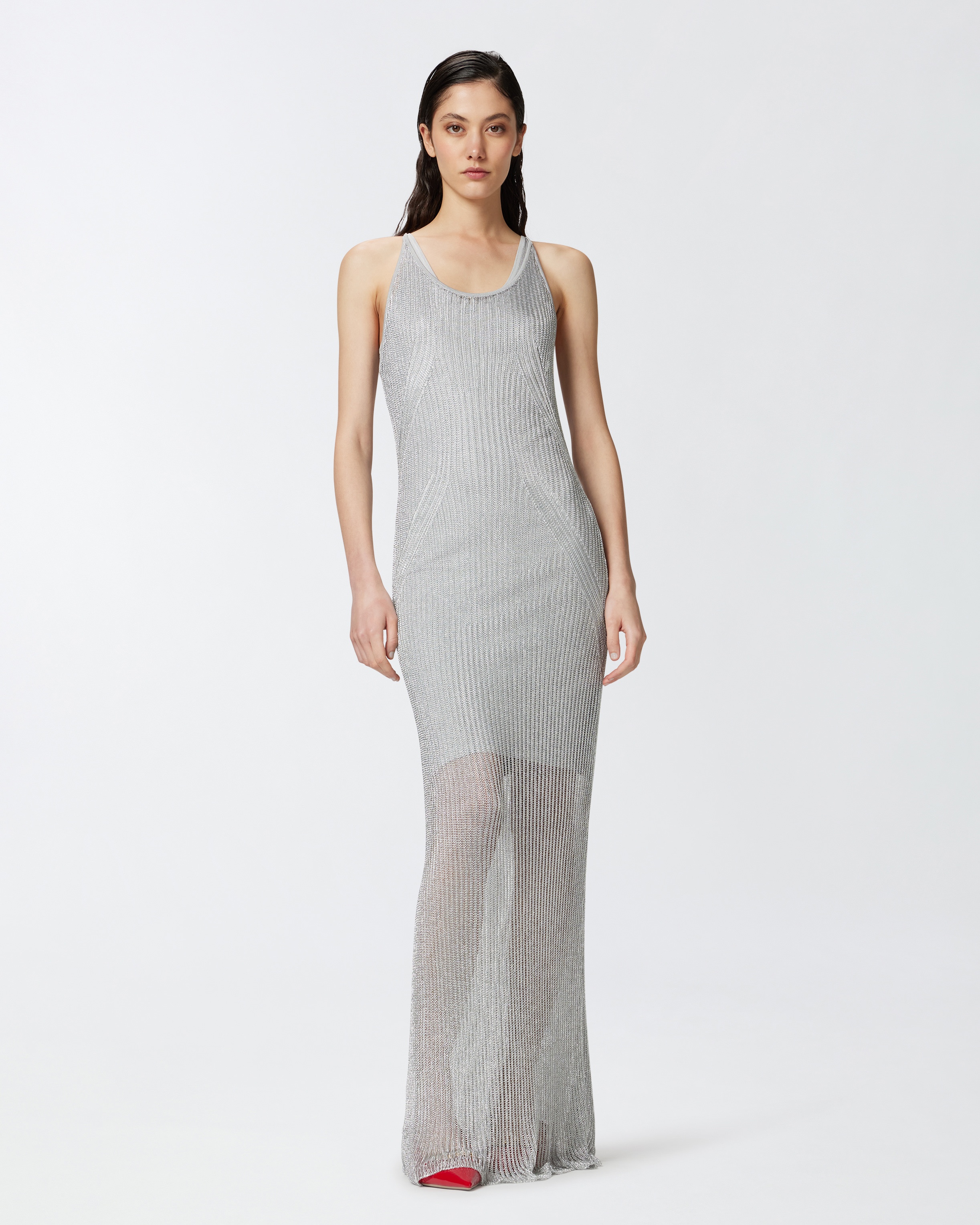 SLEEVELESS DRESS IN METALLIC RIBBED KNIT - 3