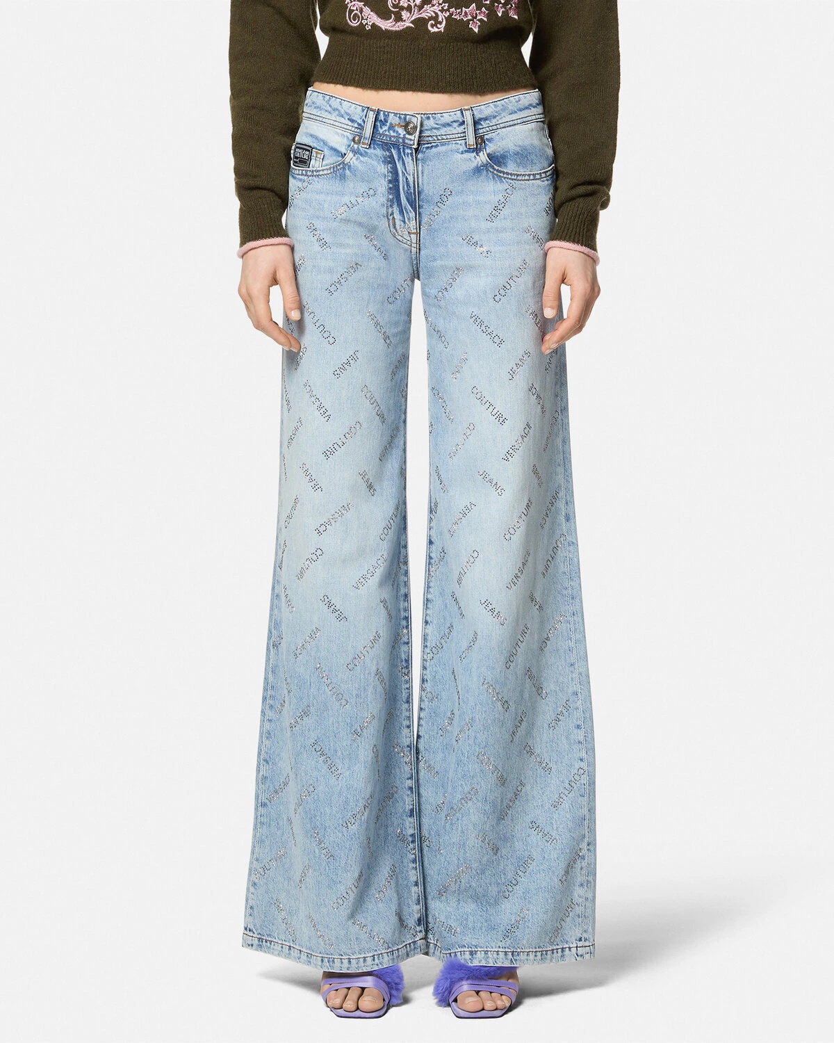 VERSACE JEANS COUTURE Crystal Logo Flared Jeans | REVERSIBLE