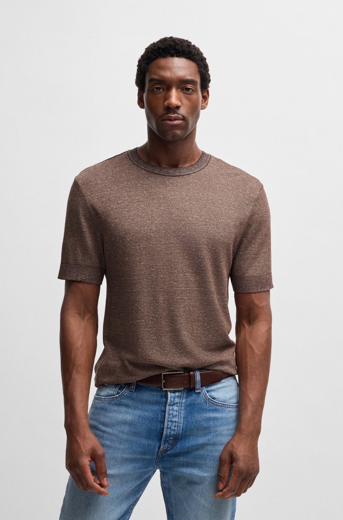 REGULAR-FIT T-SHIRT IN COTTON, LINEN AND SILK - 2