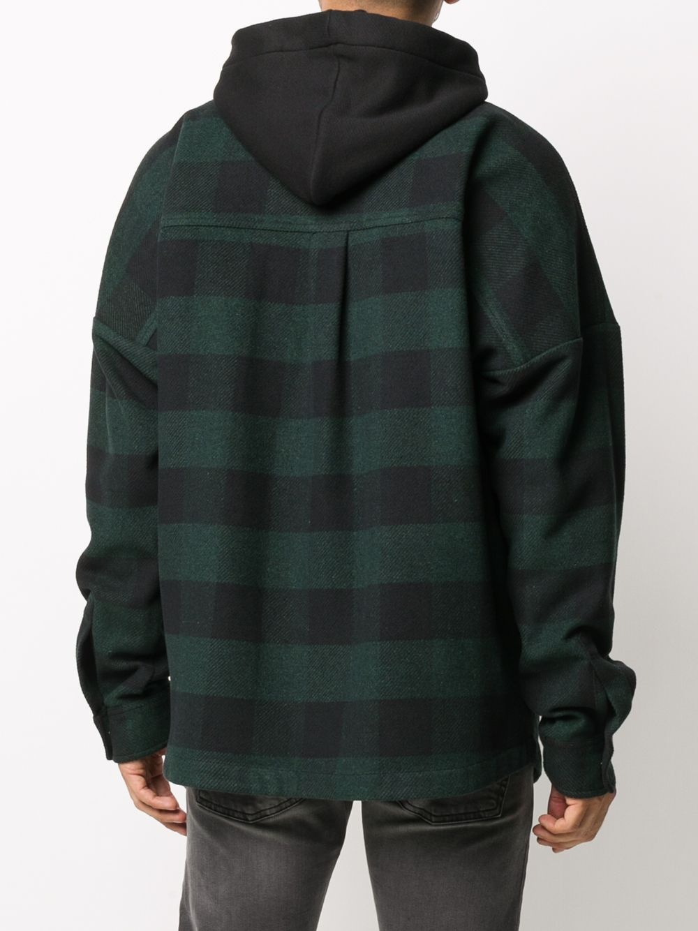 logo hooded plaid overshirt - 4