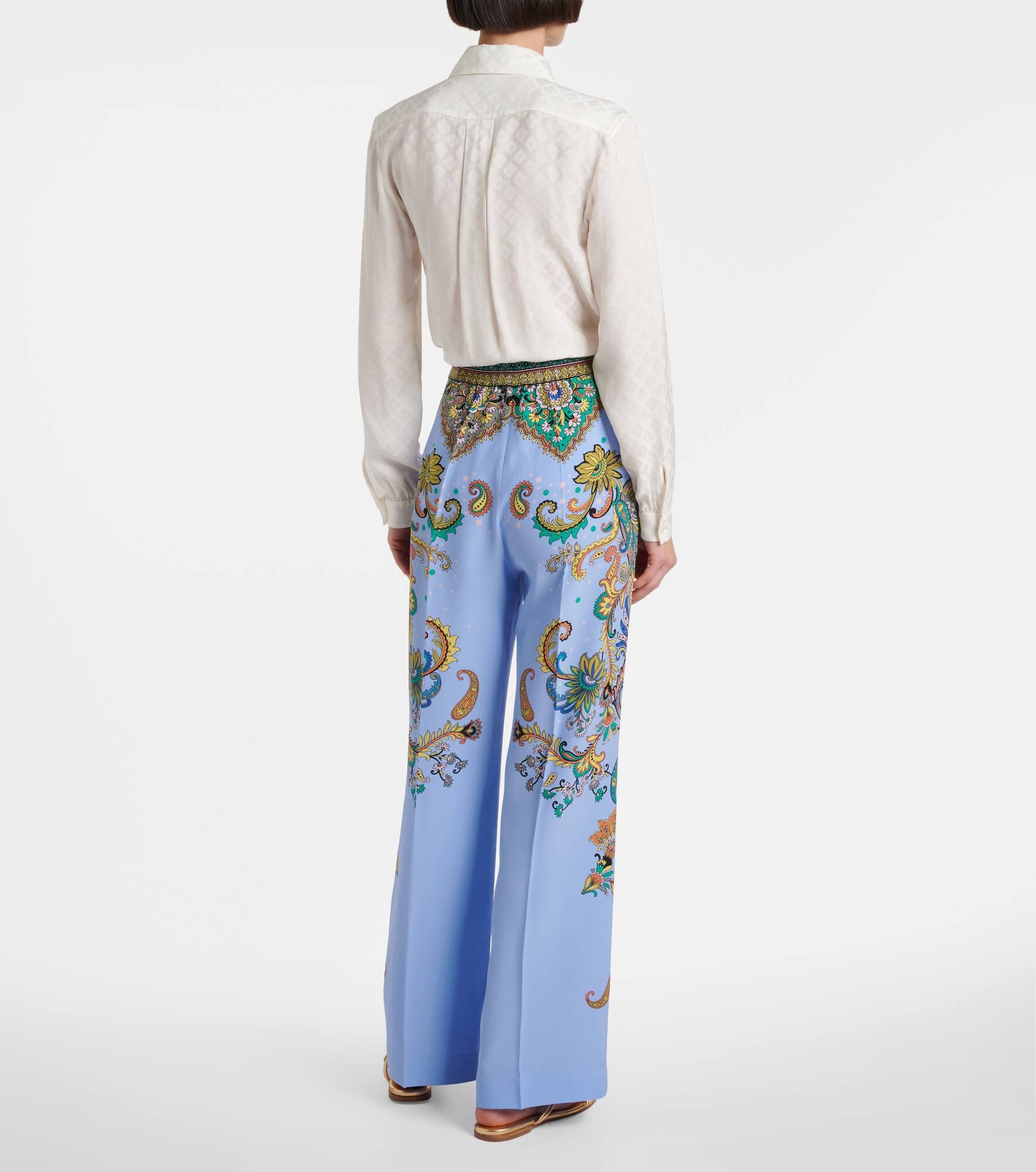 Floral silk crêpe de chine wide-leg pants - 3