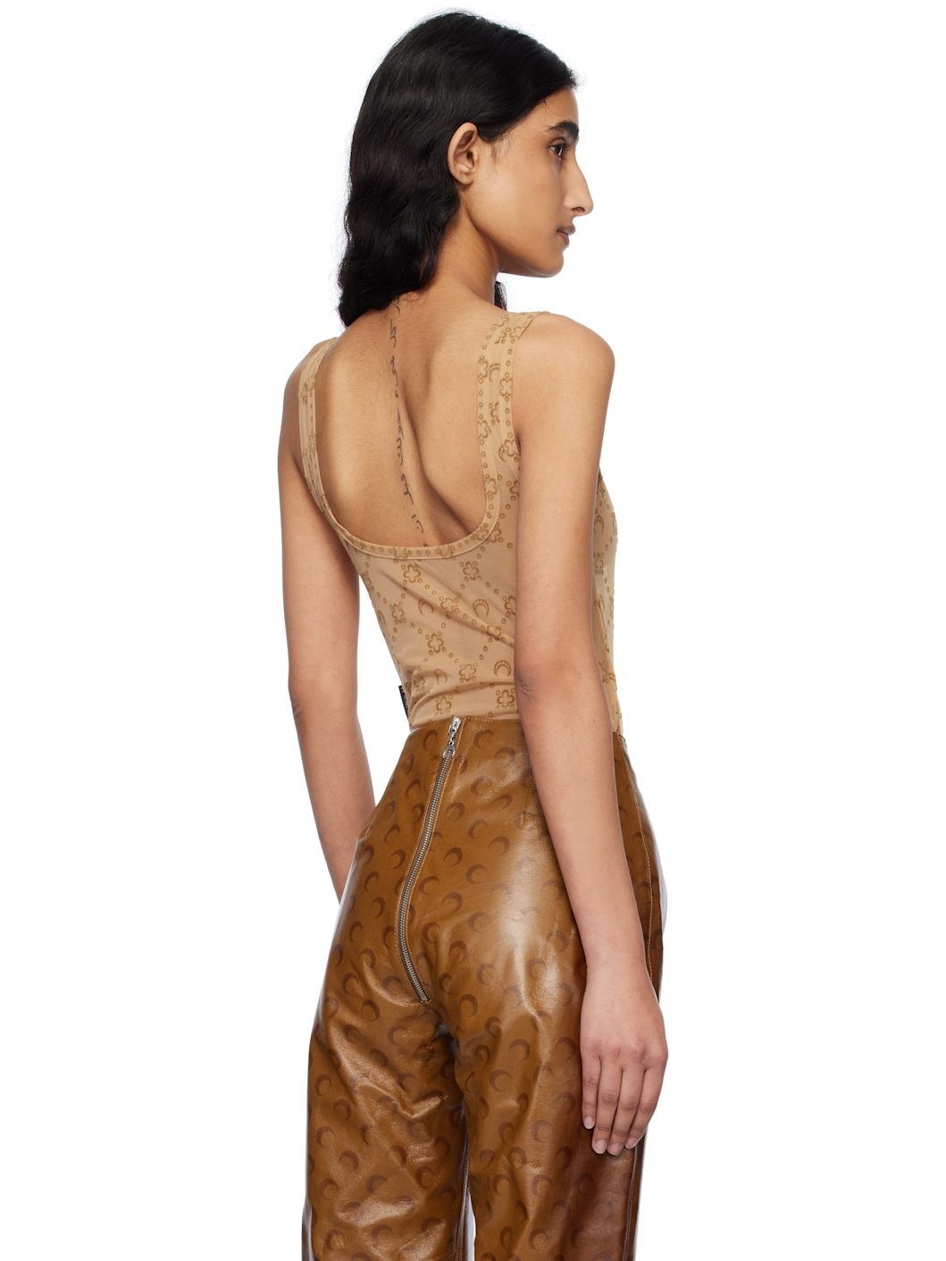 Beige Recycled Mesh Flock Bodysuit - 3