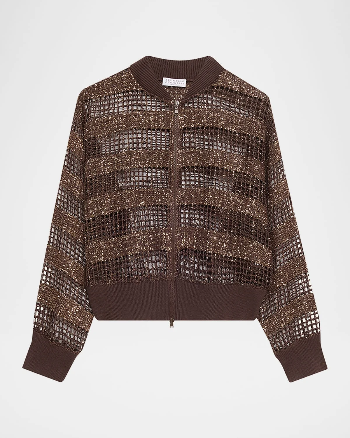 Sparkling Sequin Net Knit Bomber Jacket - 1