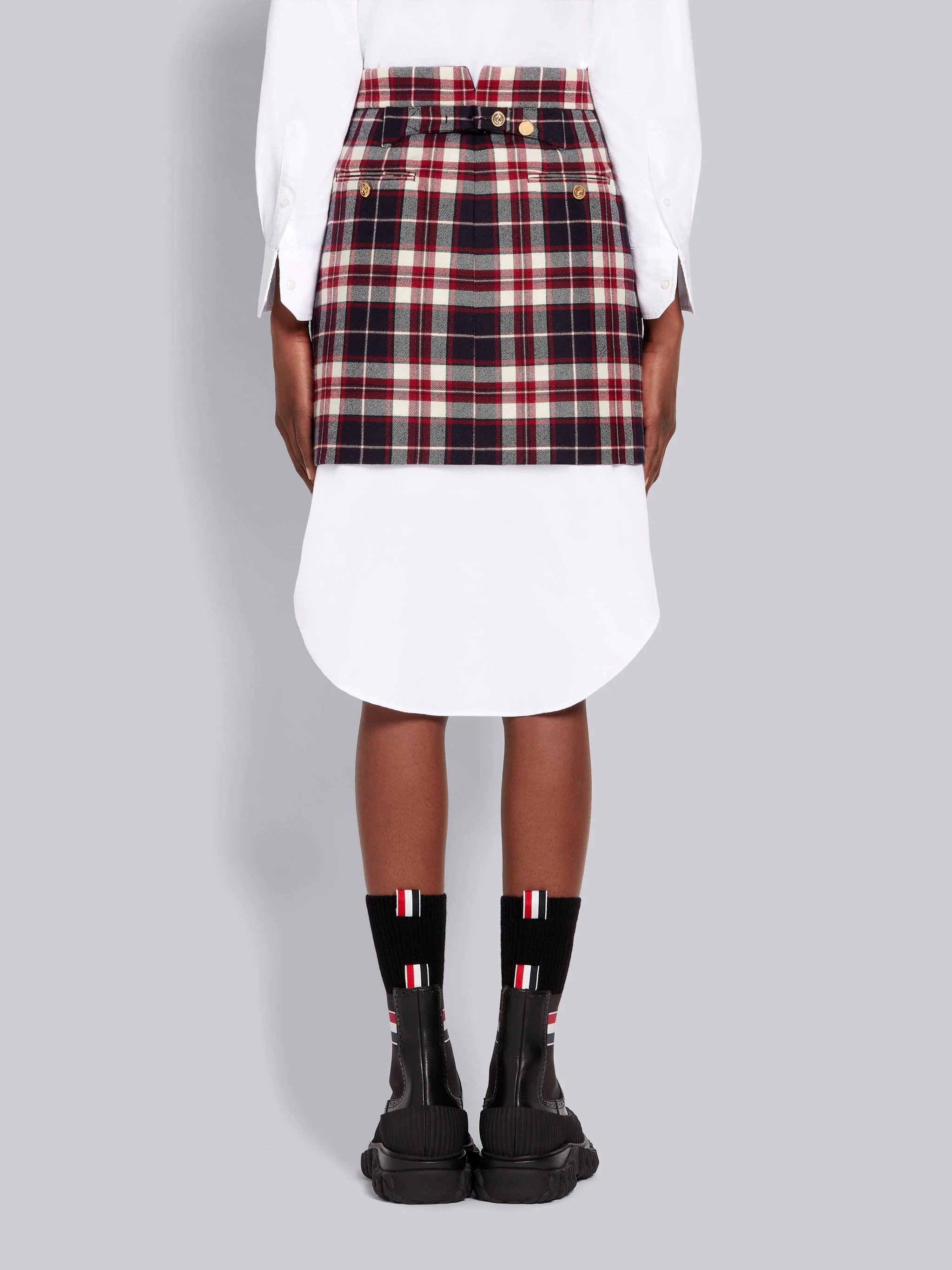 Multicolor Tartan Check Wool Flannel Suiting Mini Sack Skirt - 3