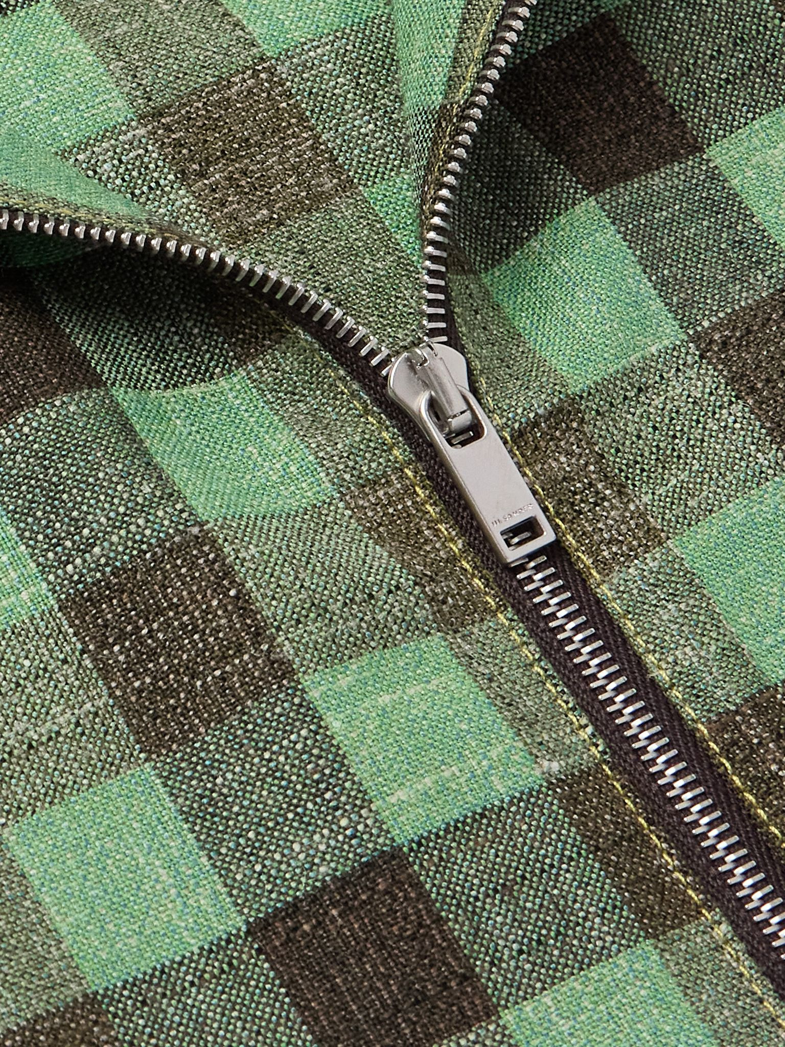 Checked Woven Zip-Up Shirt Green - 5