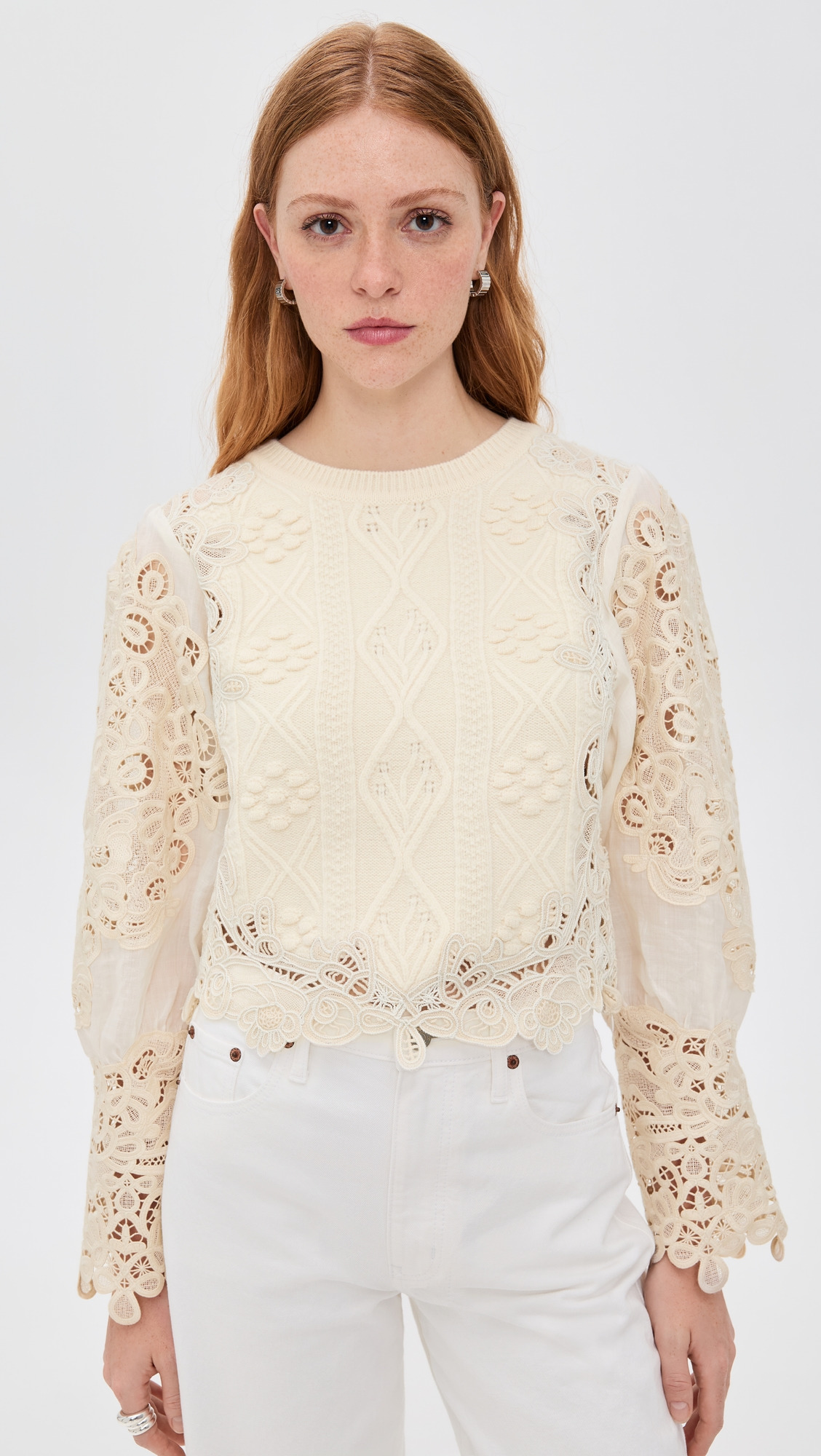 Vania Lace Combo Sleeve Sweater - 6