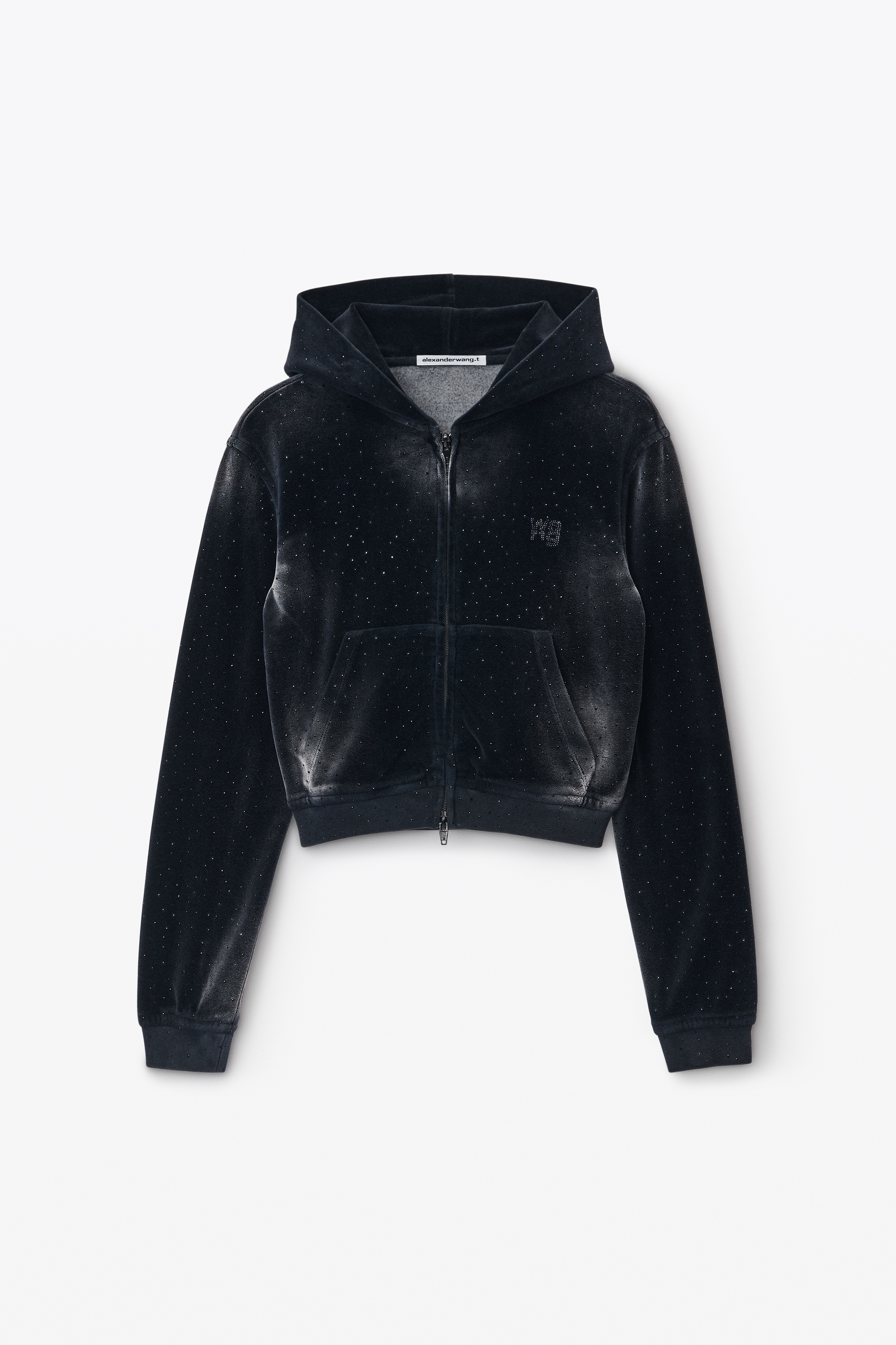 Hoodie with Clear Bead Hotfix in Crushed Velour - 1