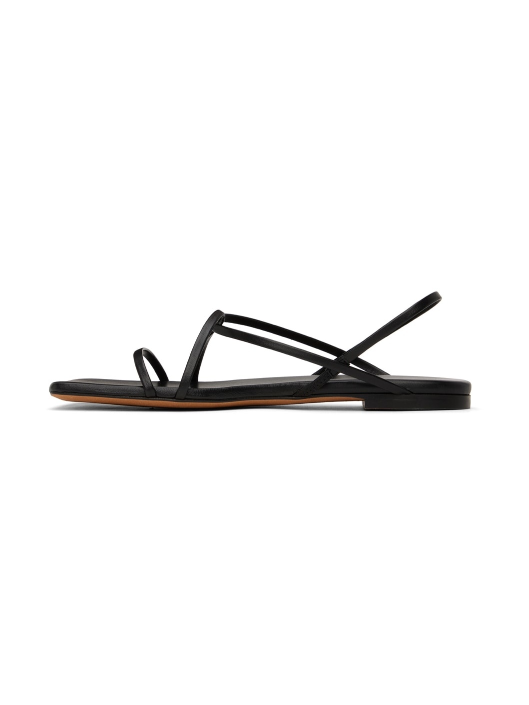 Black Square Strappy Flat Sandals - 3
