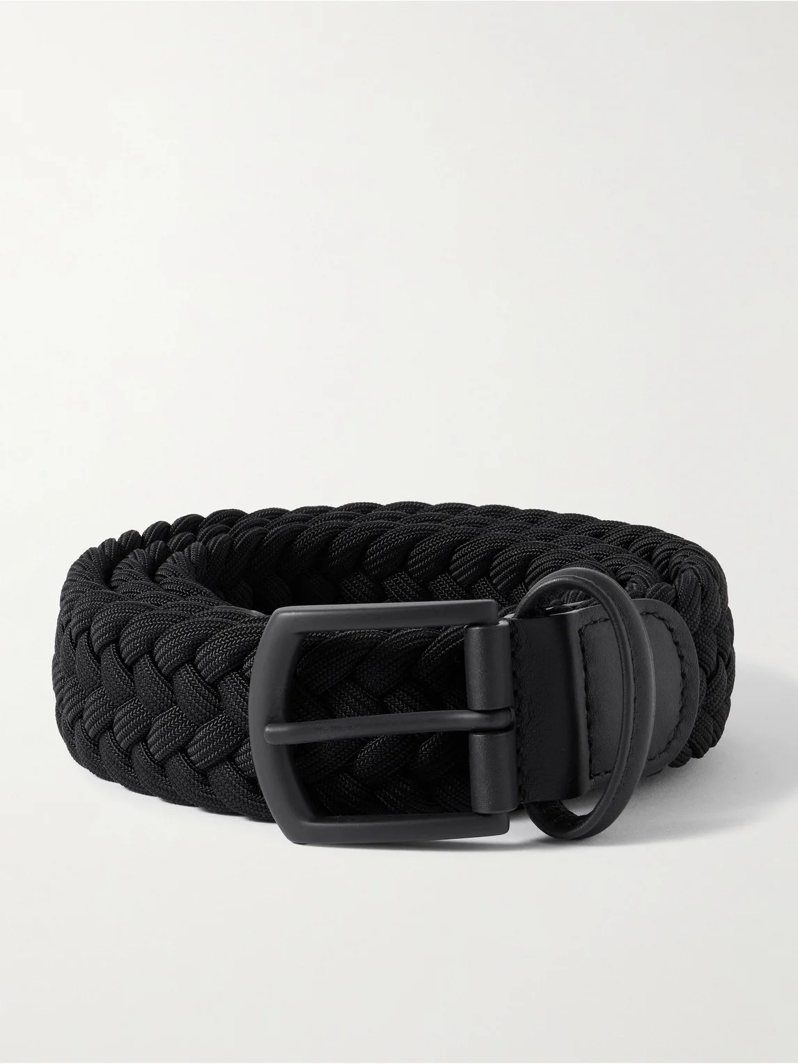 3.5cm Leather-Trimmed Woven Elastic Belt - 1
