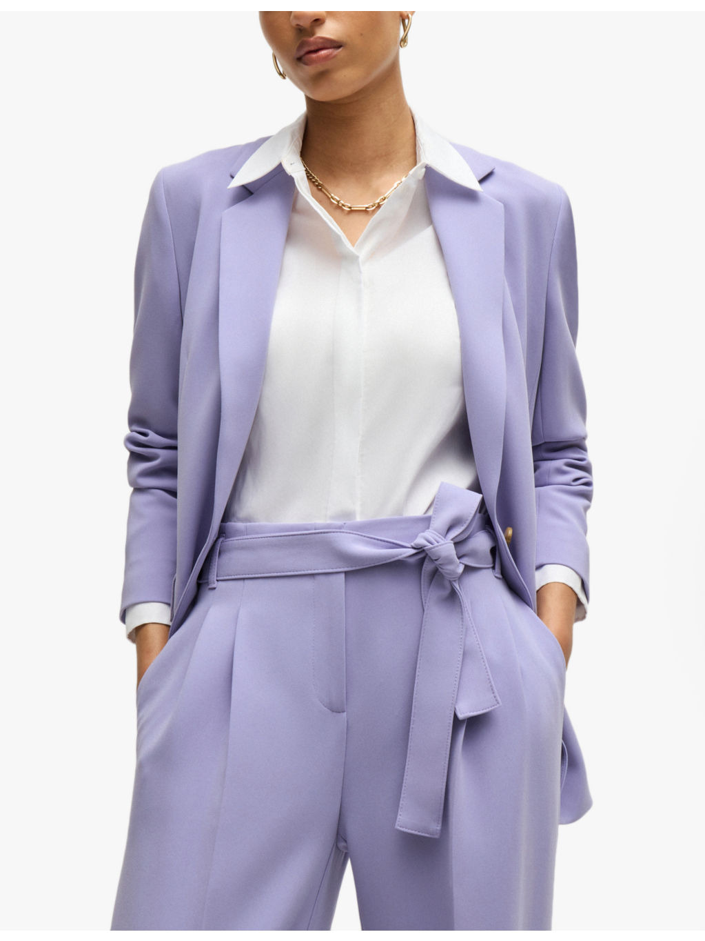 Wide-leg high-rise belted woven trousers - 5