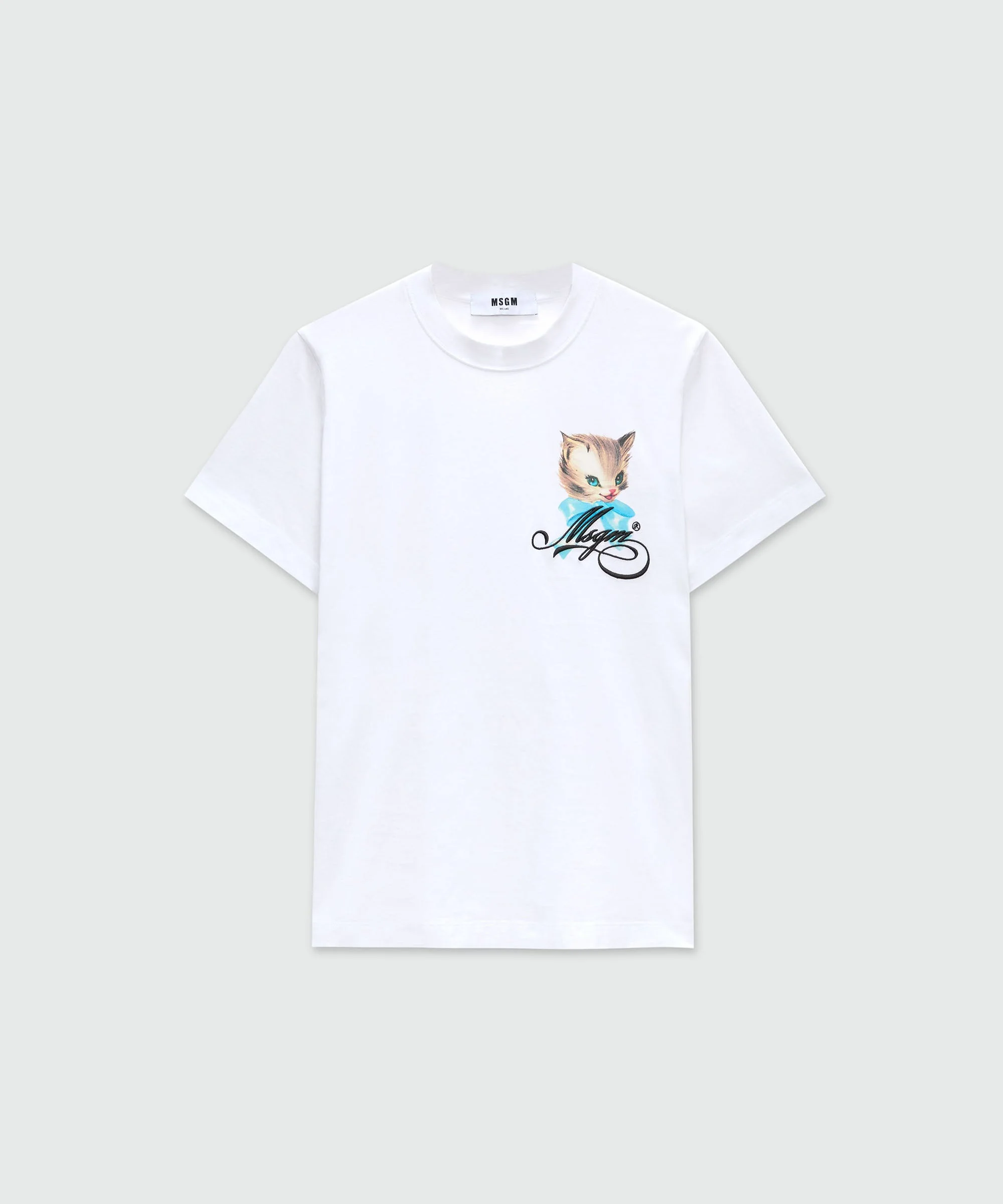 White jersey T-shirt with "Cute Kitty" graphic and cursive MSGM logo - 1