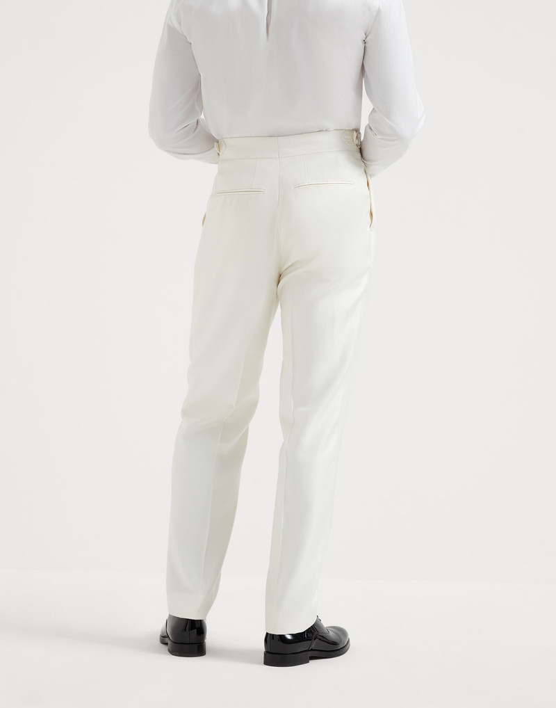 Brunello Cucinelli Silk diagonal tuxedo trousers with double pleats and tabbed waistband outlook