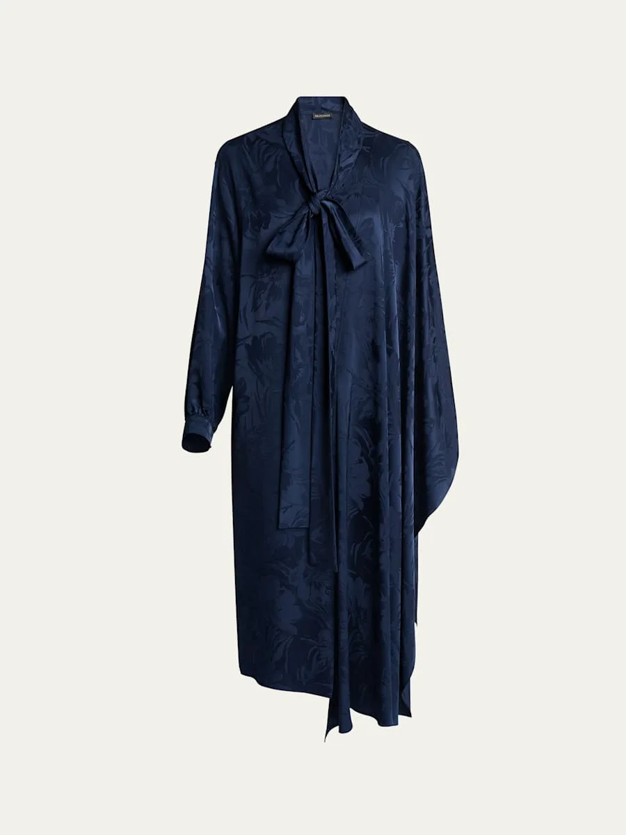 Floral Jacquard Long-Sleeve Maxi Scarf Dress - 1