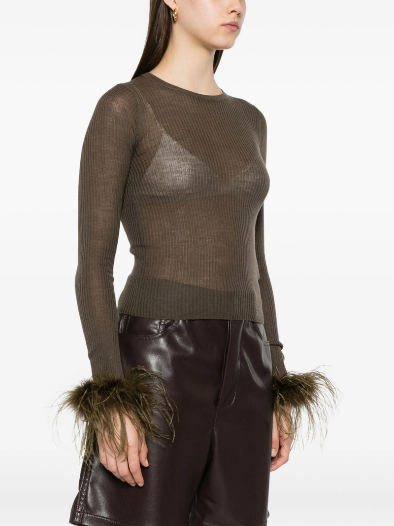 Blumarine Blumarine Feather-trimmed Long-sleeved T-shirt outlook