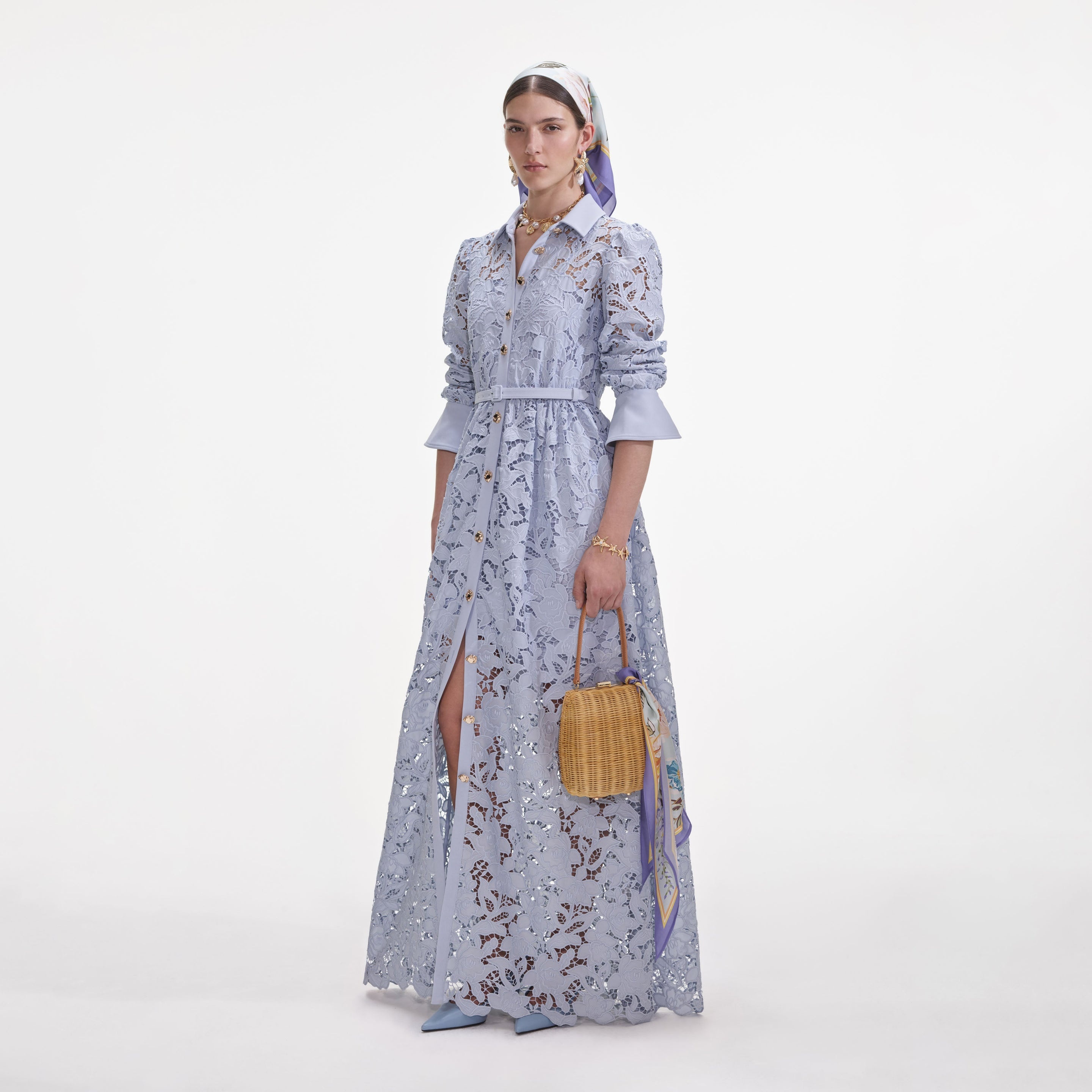 Blue Lace Collared Maxi Dress - 2