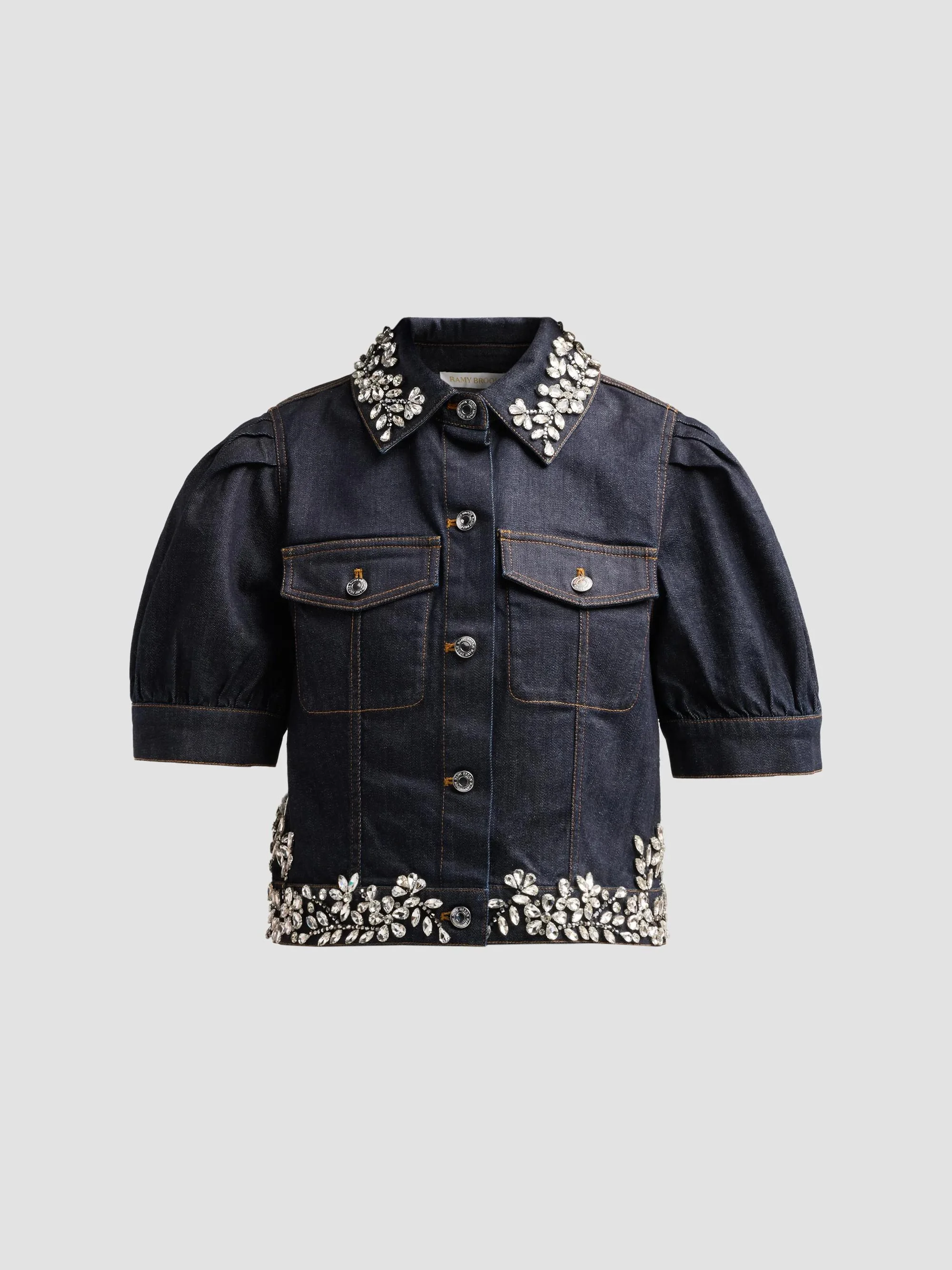 Women's Hailey Embellished Denim Crop Shirt - Dark Ink - 1