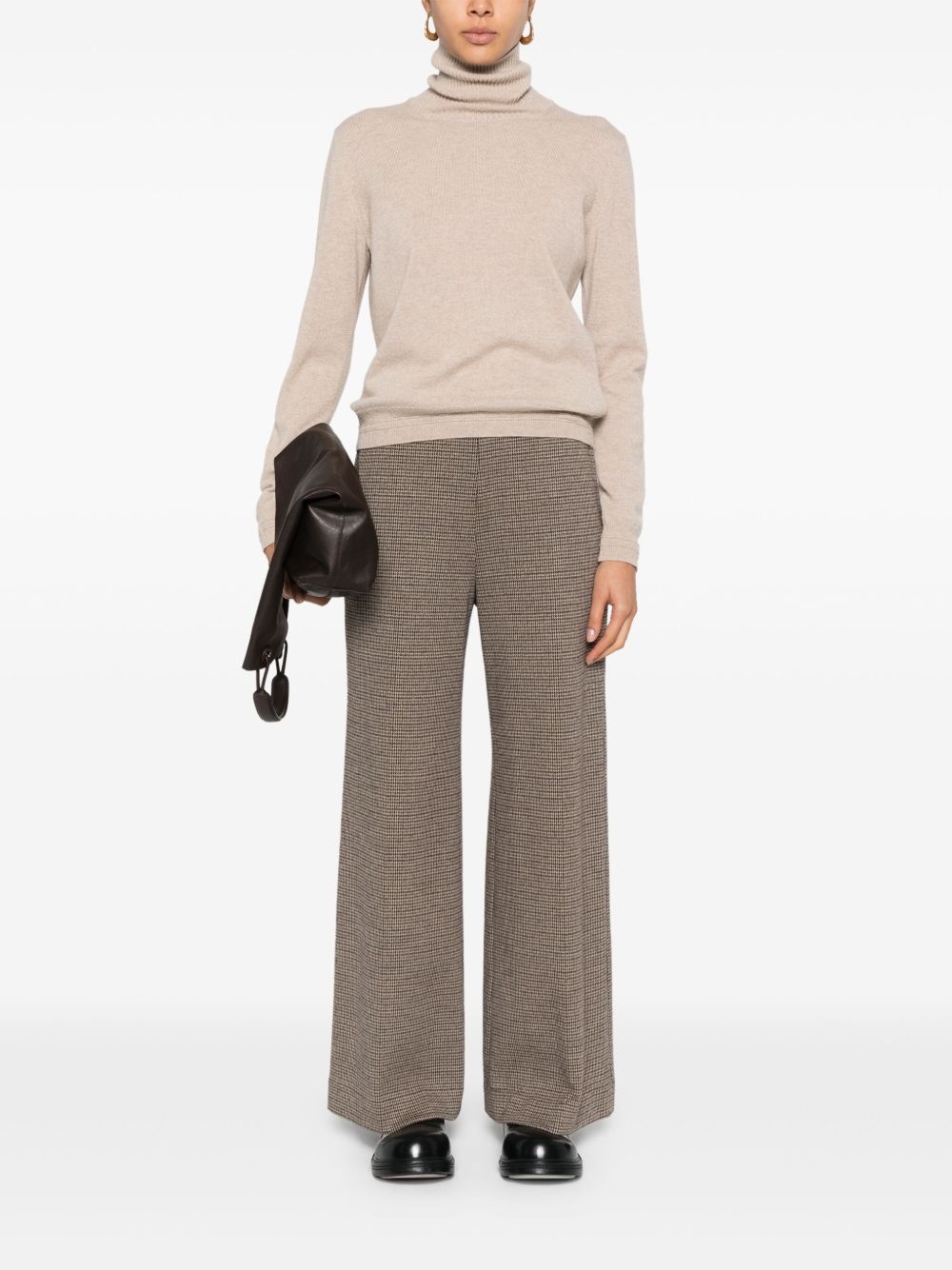 tattersall-check flared trousers - 2