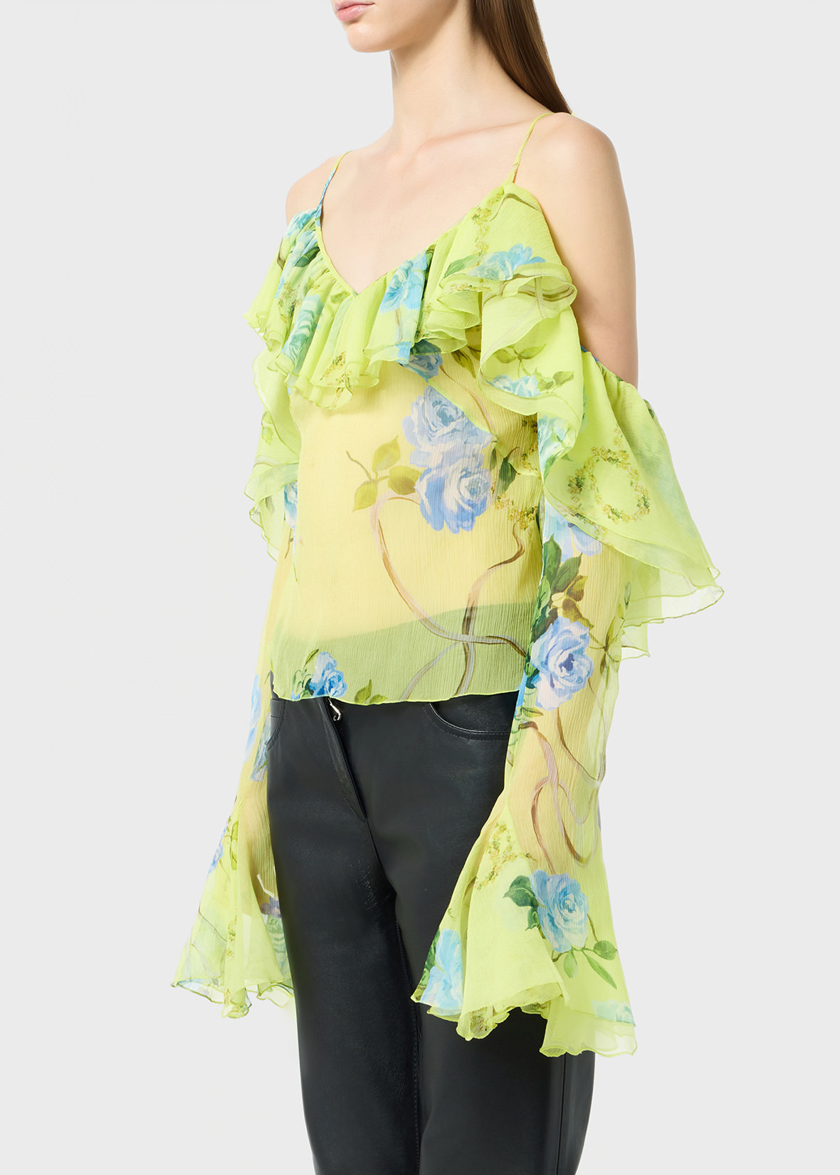 PRINTED SILK CREPONNE BLOUSE WITH RUFFLES - 5