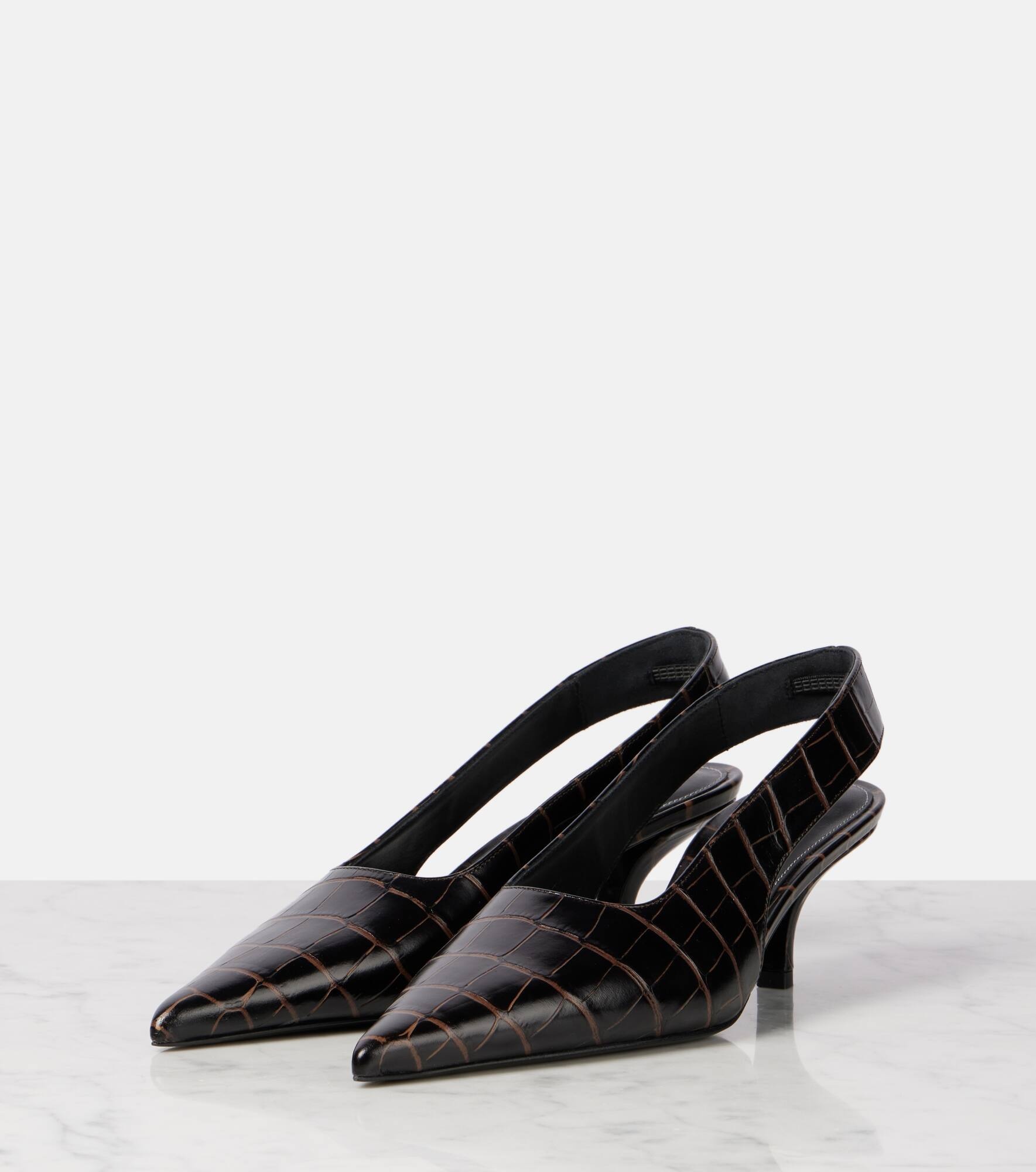 Croc-effect leather slingback pumps - 4