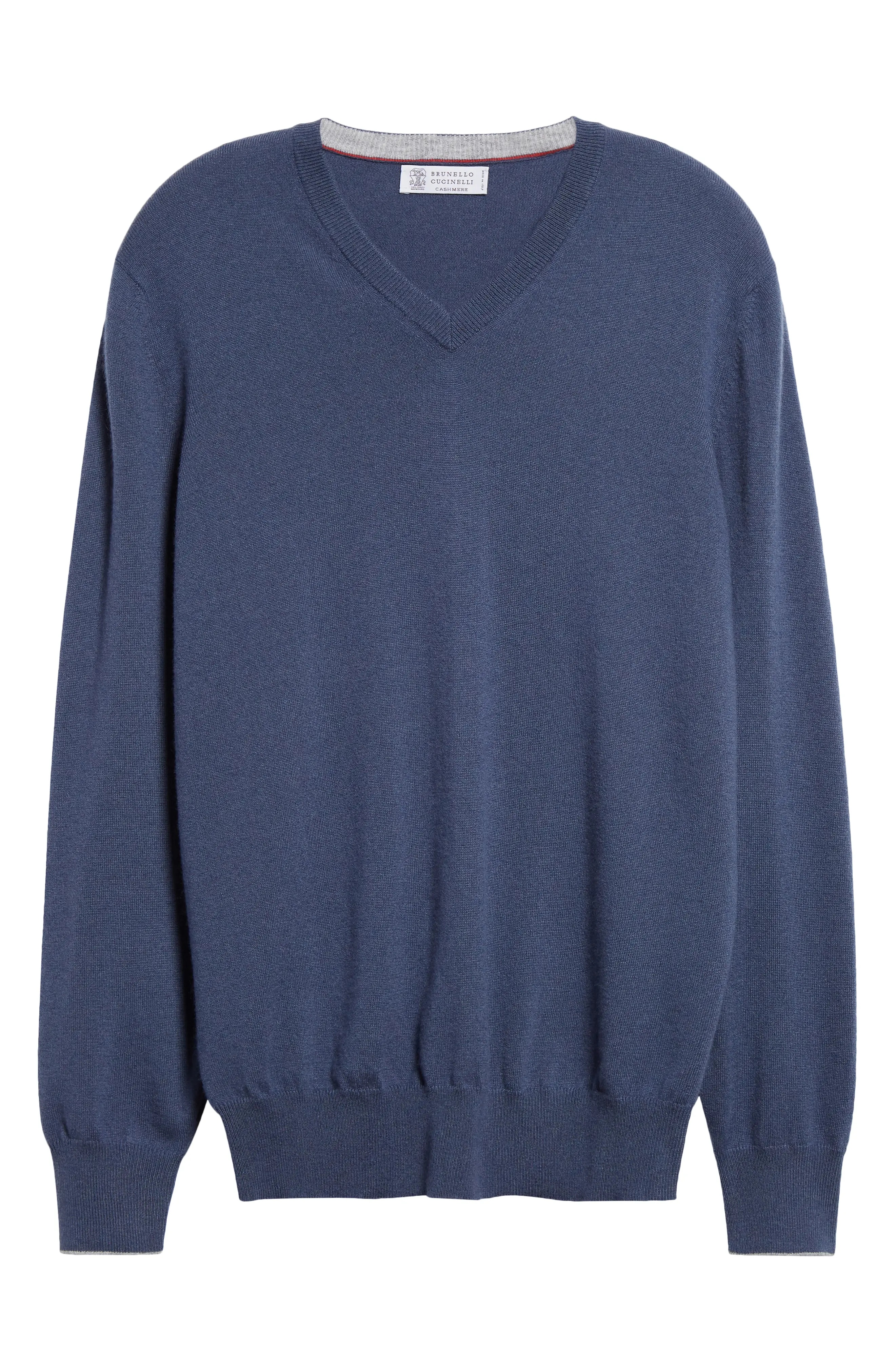 Cashmere V-Neck Sweater in Odissea/Ciottolo - 6