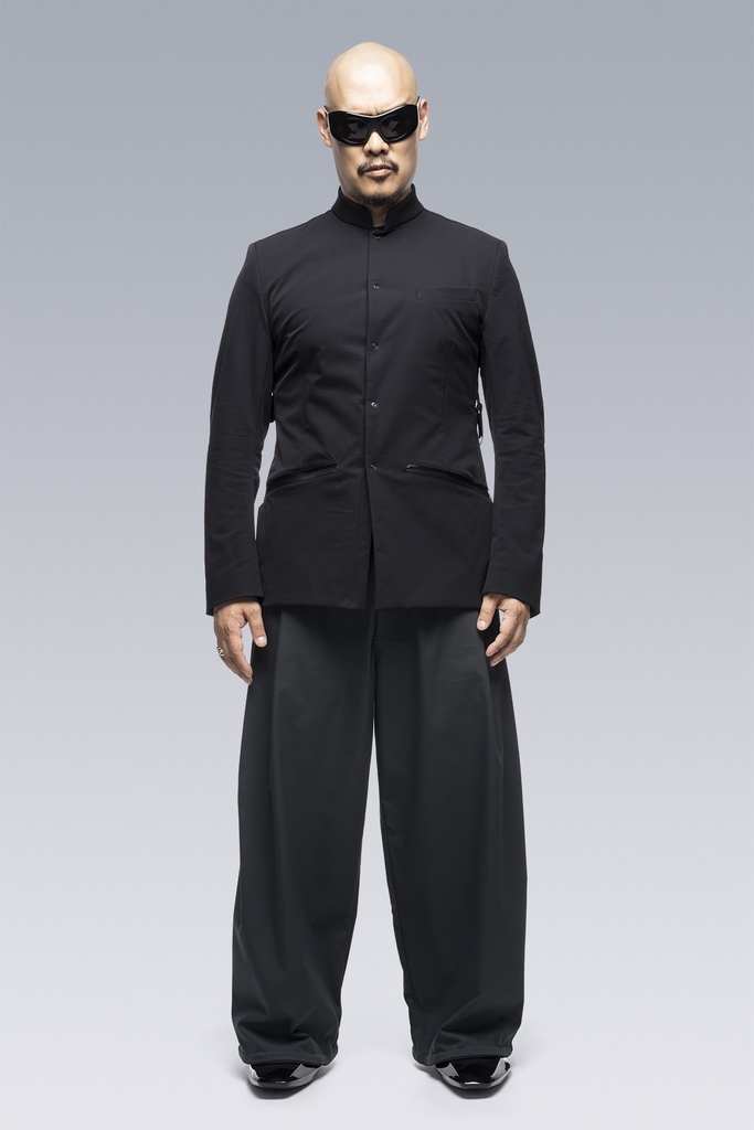 P48-CH Micro Twill Pleated Trouser Schwarzgrün - 3