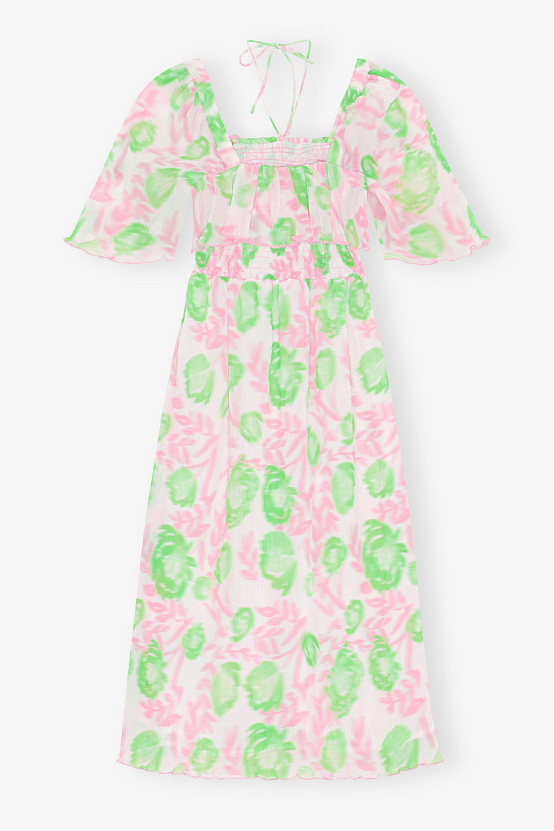 PLEATED GEORGETTE MIDI SMOCK DRESS 10