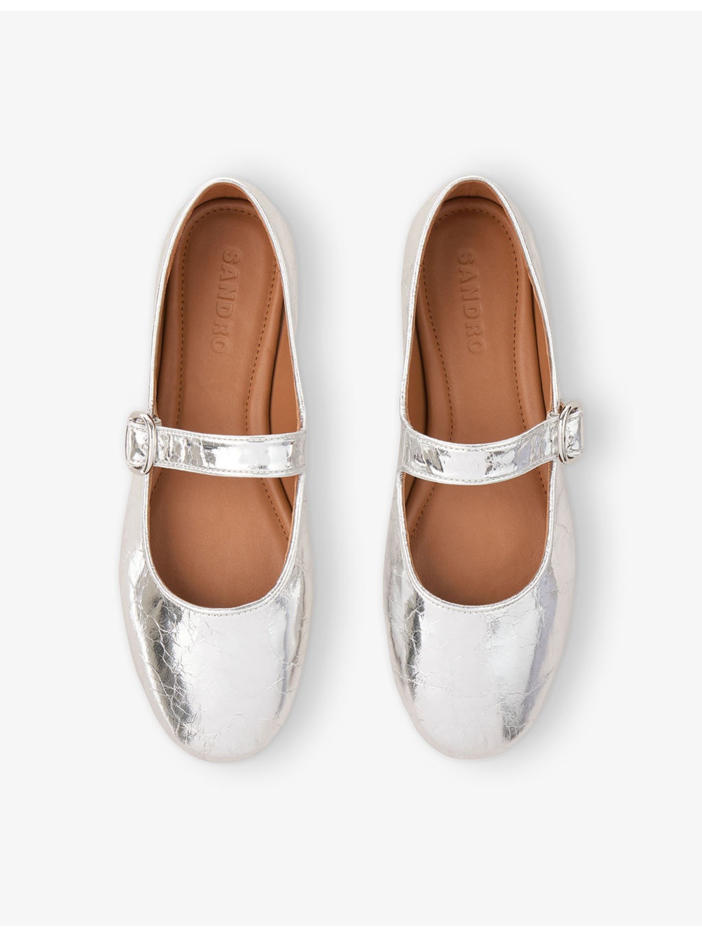 Crinkled-texture metallic-leather Mary Jane flats - 2