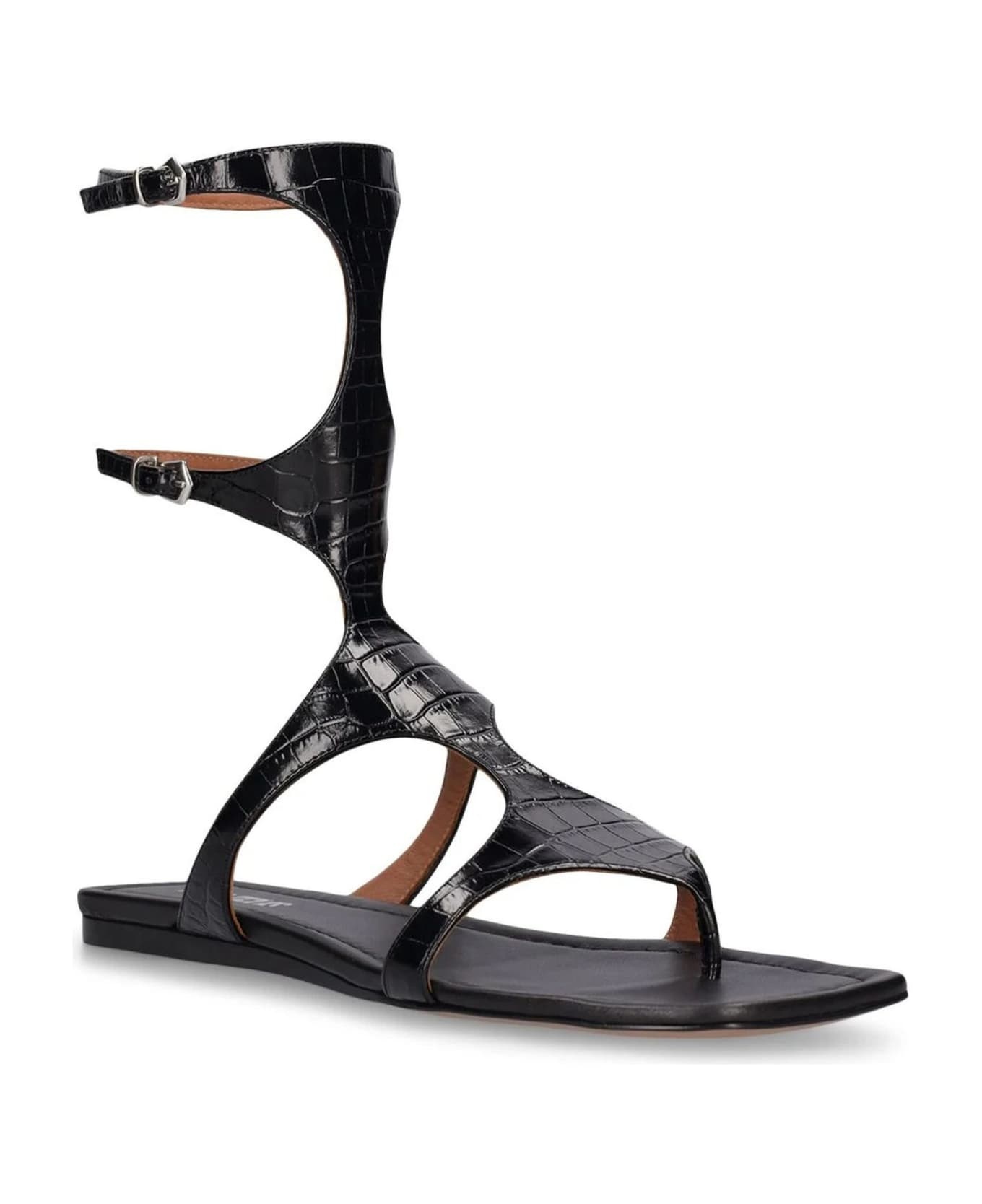 Sandal In Black Croc-embossed Leather - 2