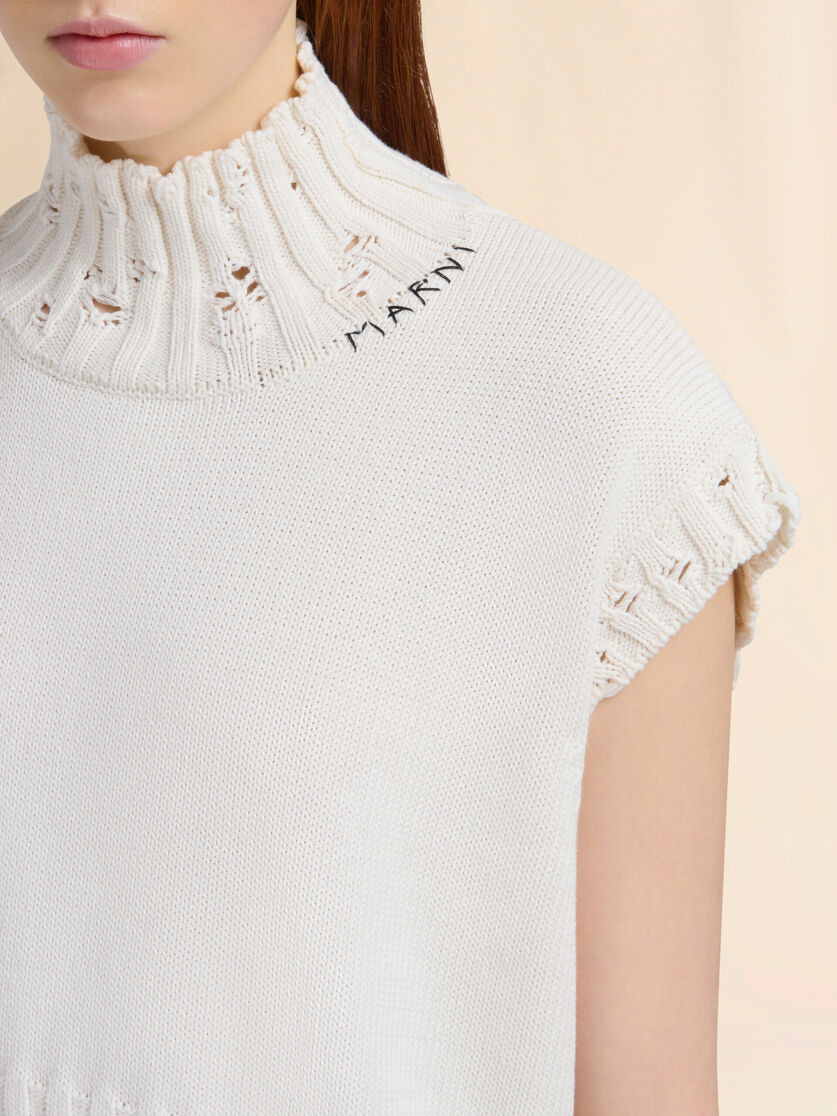 WHITE COTTON CROPPED VEST - 4