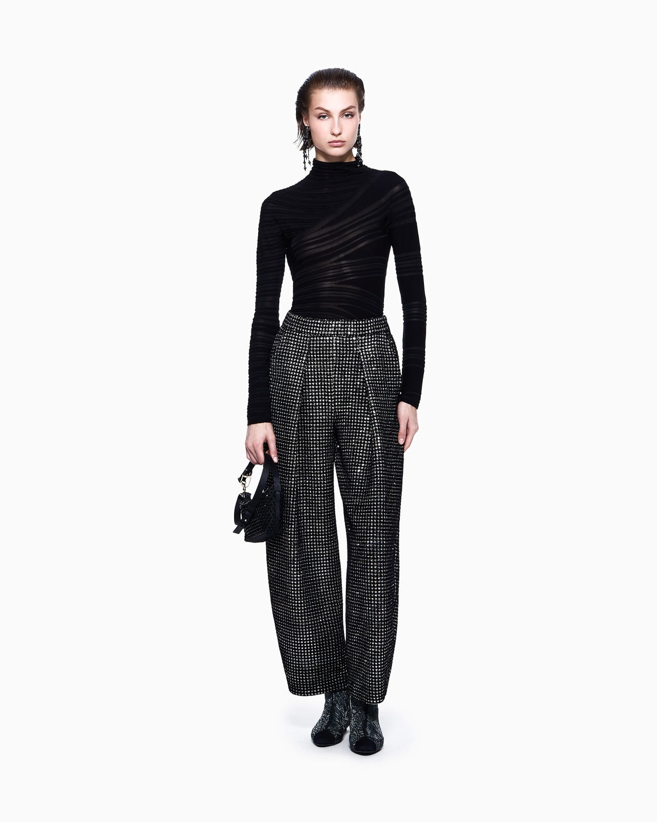 SINGLE-PLEAT JERSEY TROUSERS WITH A FLOCKED PRINT AND SEQUINS - 2
