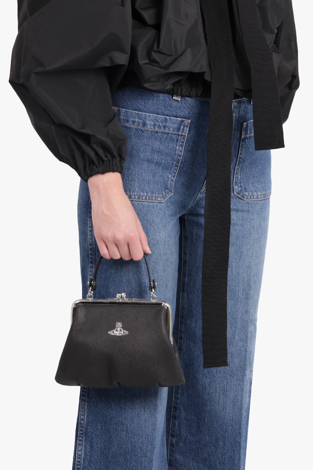 GRANNY SAFFIANO FRAME PURSE | BLACK/SILVER - 5