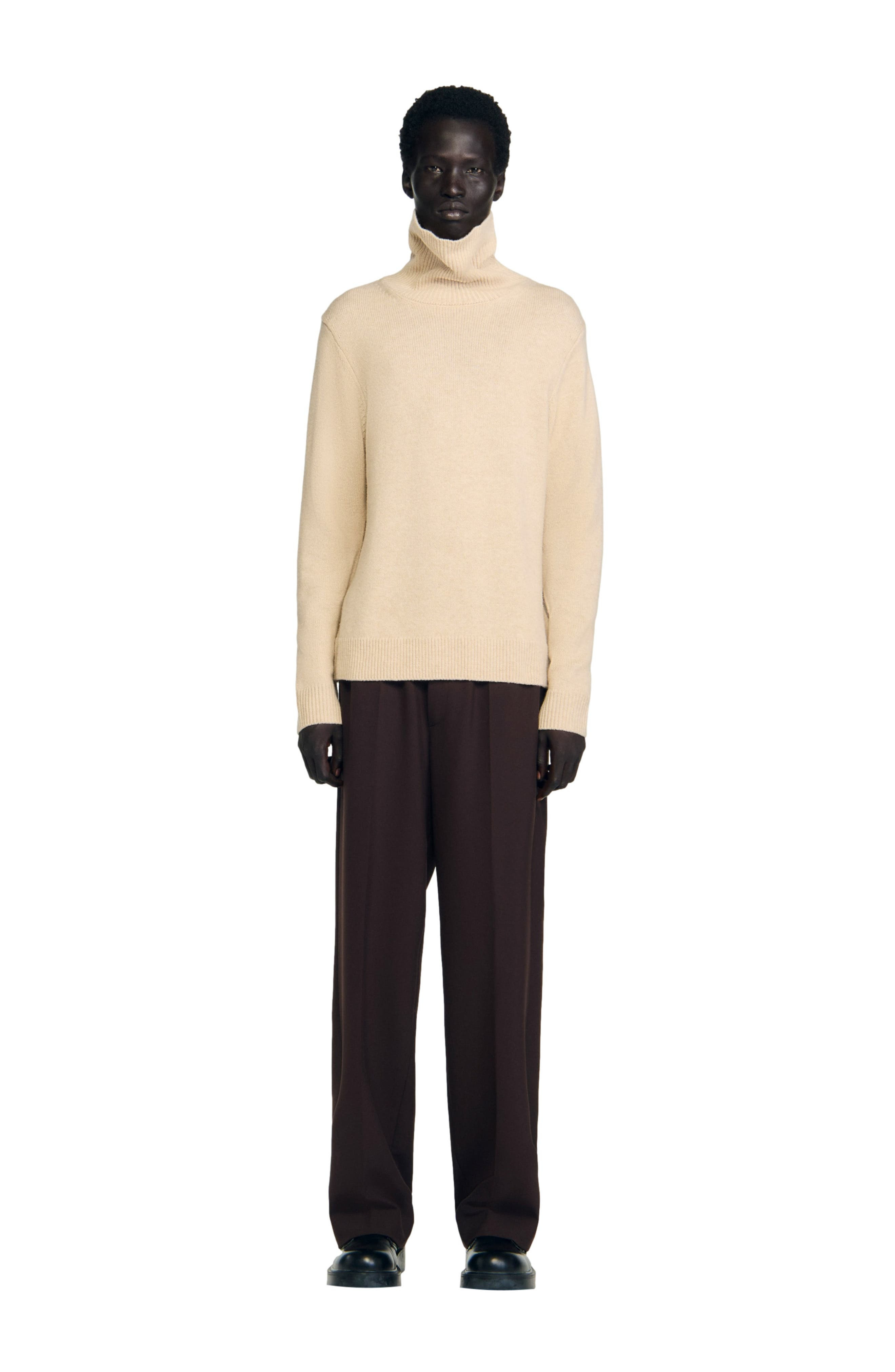 SANDRO Wool and cashmere turtleneck sweater in Beige at Nordstrom - 3
