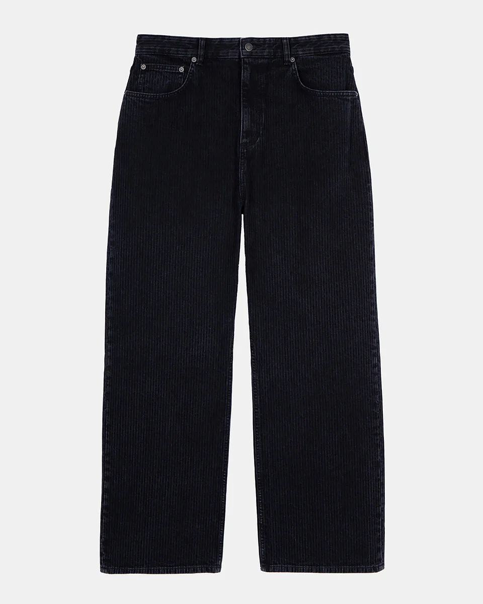 BLACK RIBBED-EFFECT BAGGY JEANS - 1