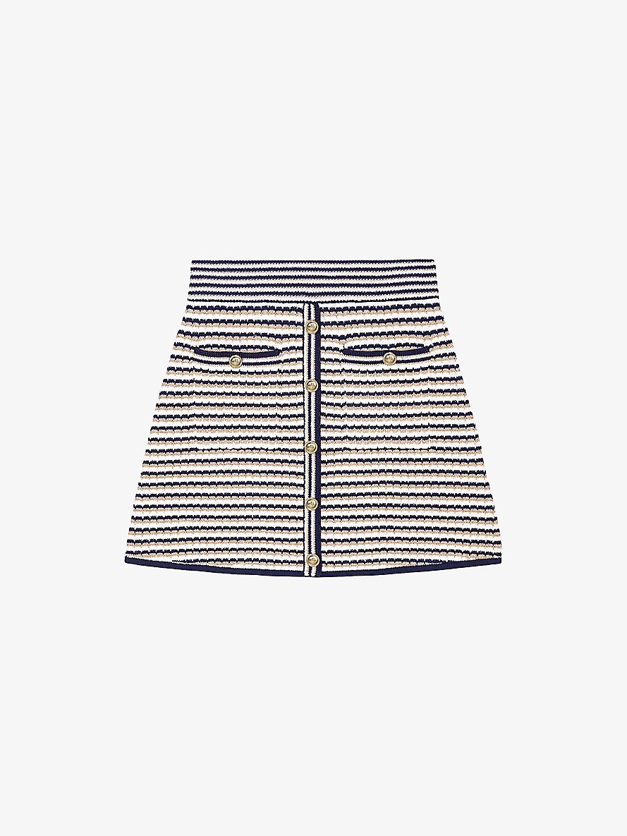 Button-embellished stripe stretch cotton-blend mini skirt - 1