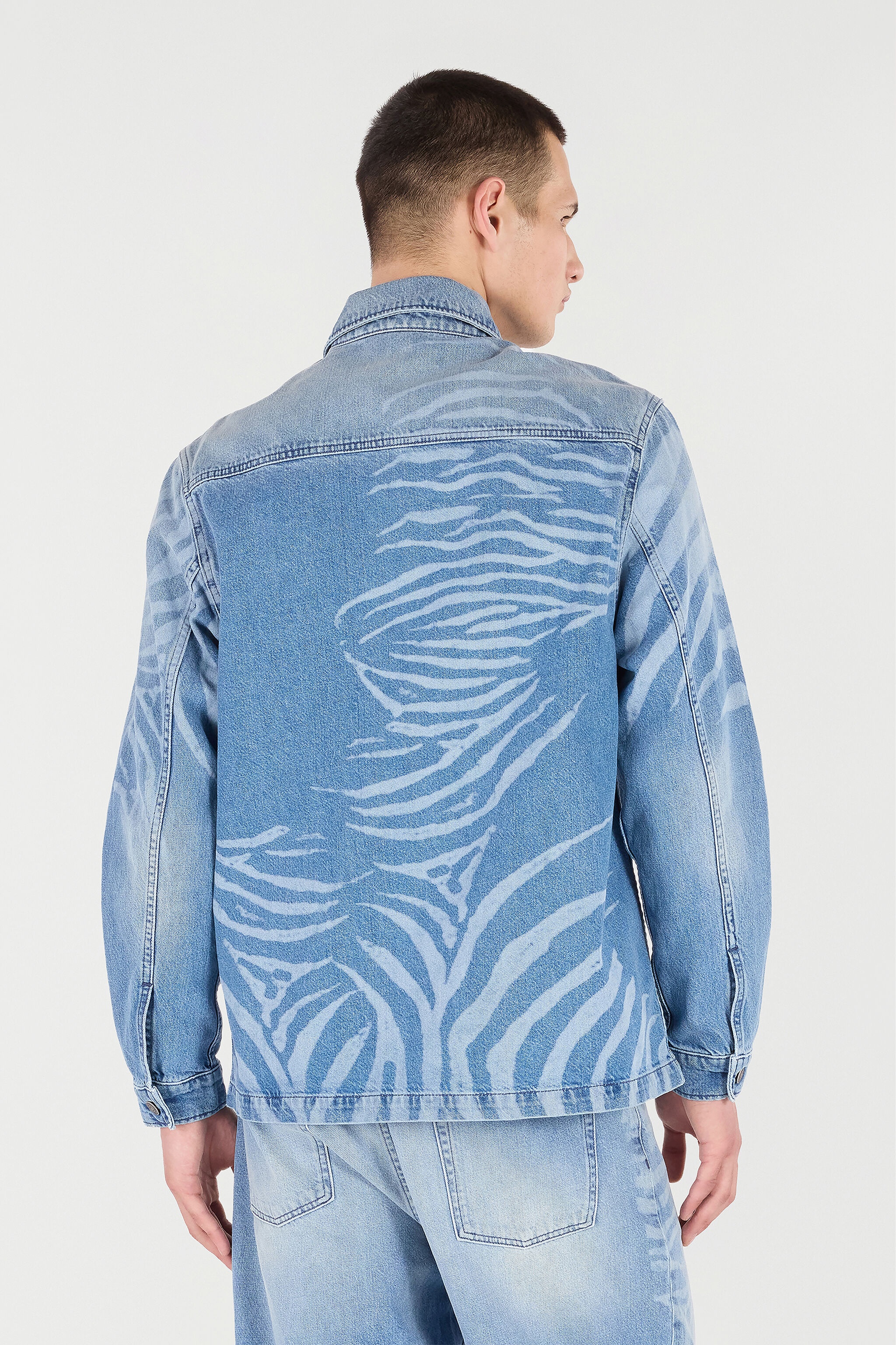 Denim Shirt With Tiger Skin Print - 4