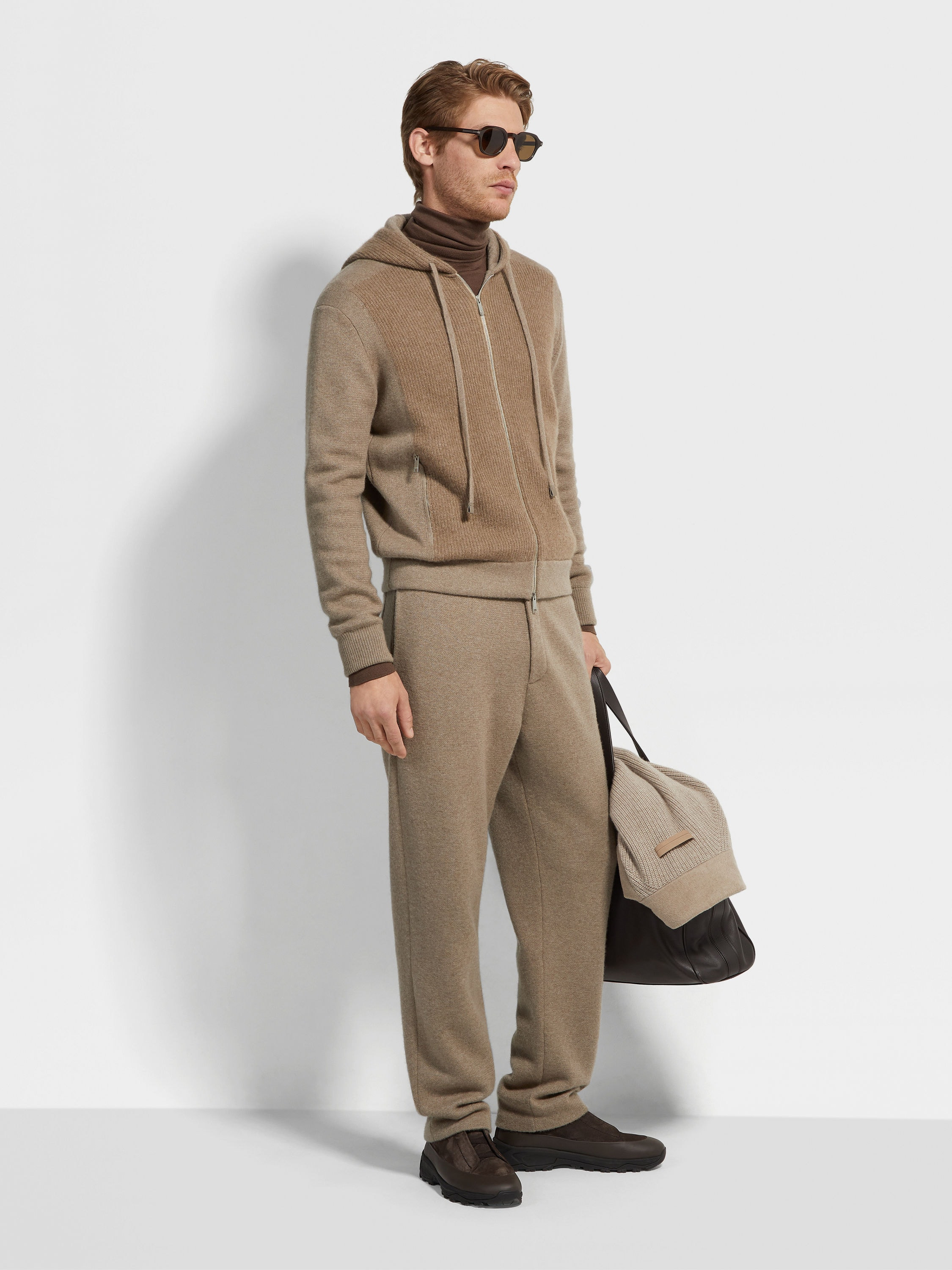 LIGHT TAUPE MÉLANGE OASI CASHMERE PANTS - 3