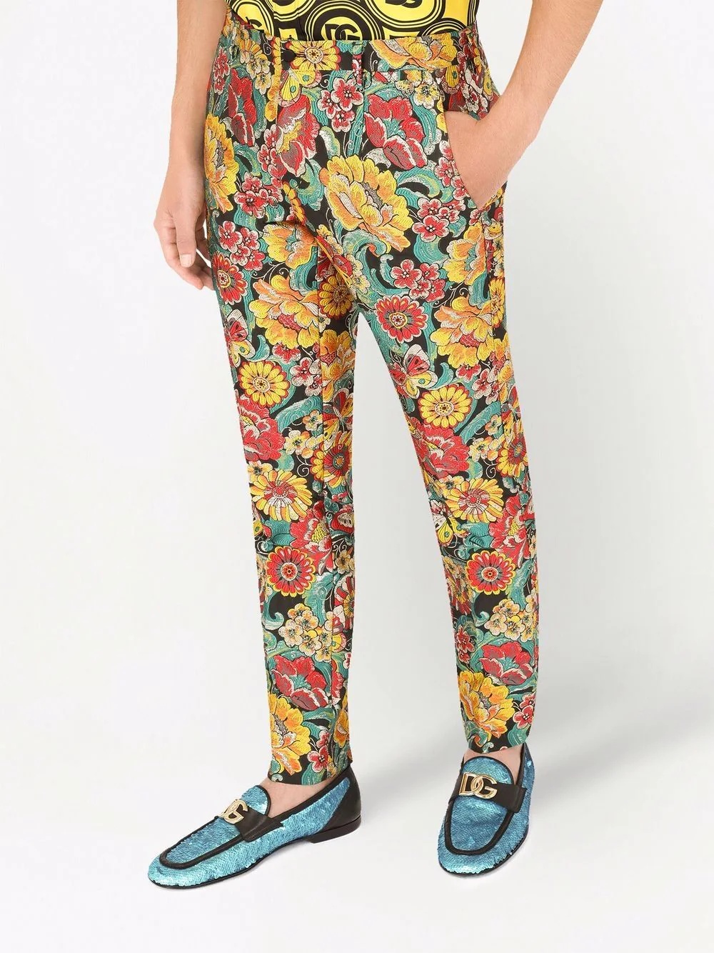 patterned jacquard tailored trousers - 5