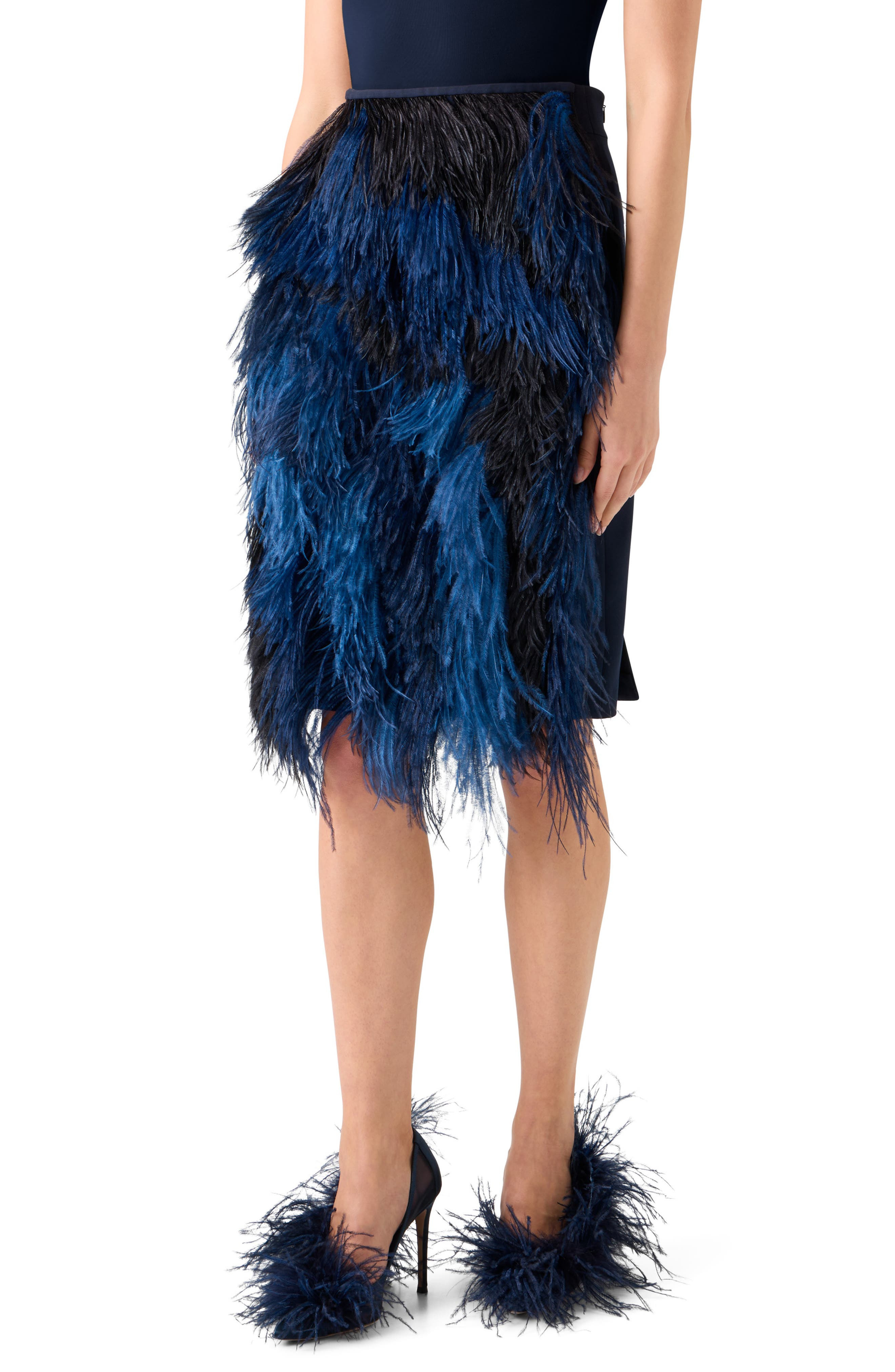 Akris Feather Front Wool Blend Pencil Skirt in Navy at Nordstrom - 3