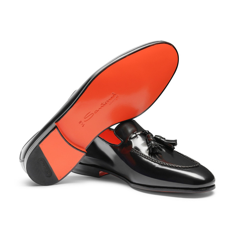 Men's black leather tassel loafer 3