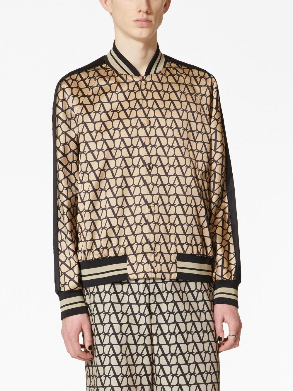 monogram-pattern satin jacket - 3