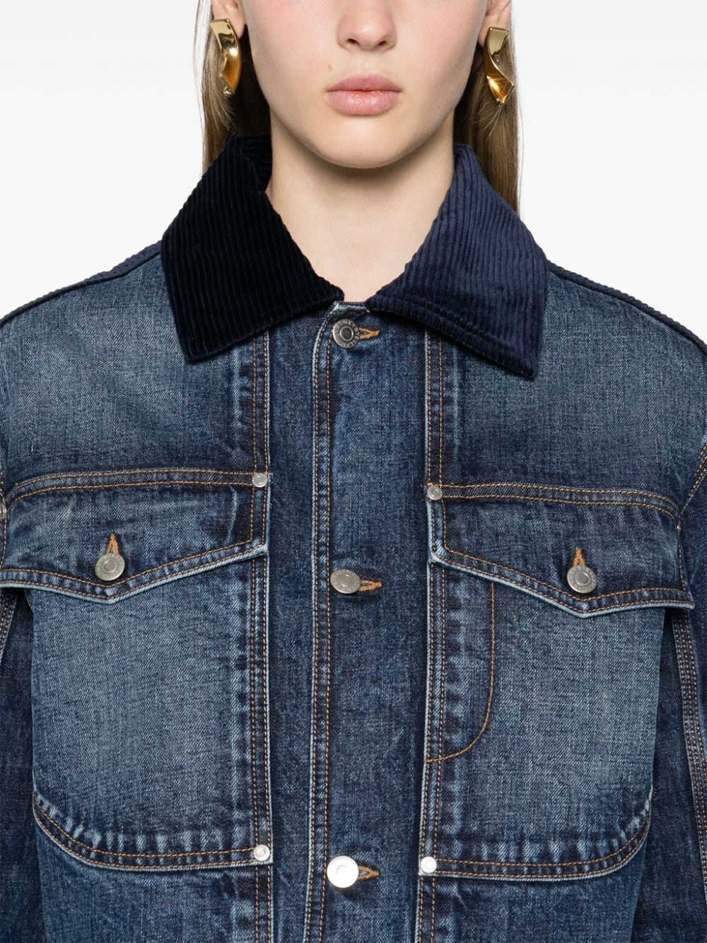 corduroy-collar denim jacket - 5