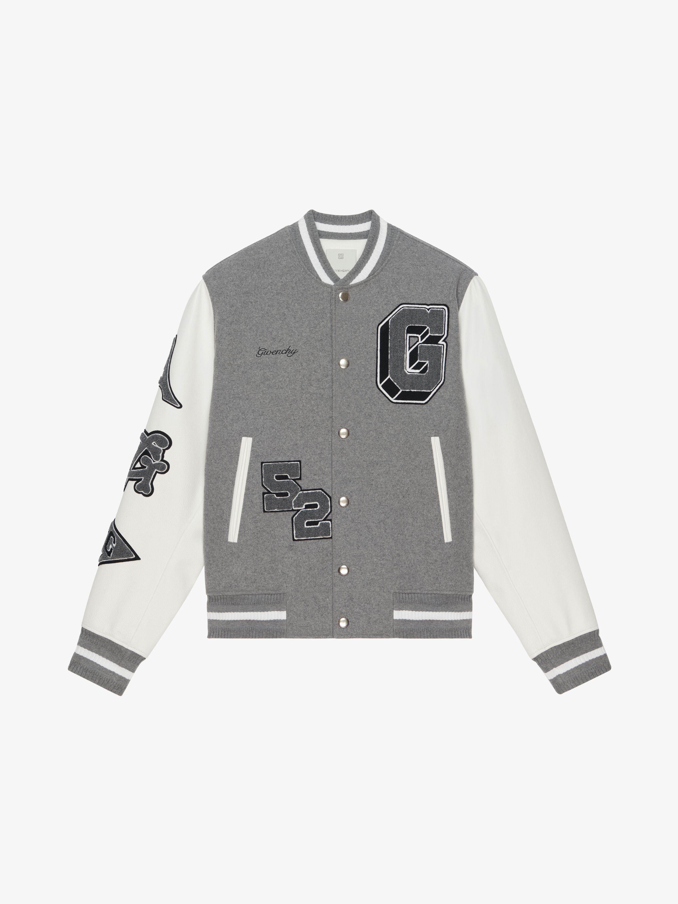 Embroidered Leather Varsity Jacket