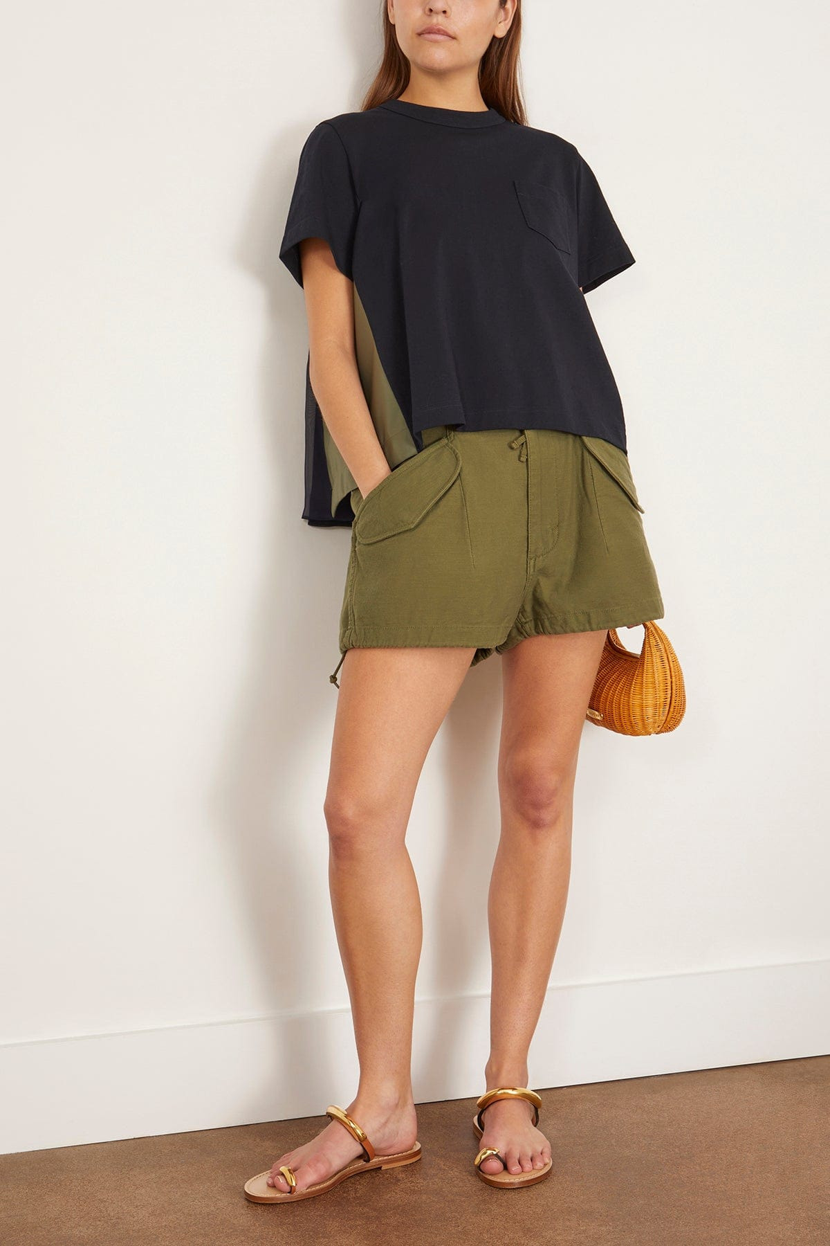 Nylon Twill x Cotton Jersey T-Shirt in Navy and Khaki - 2